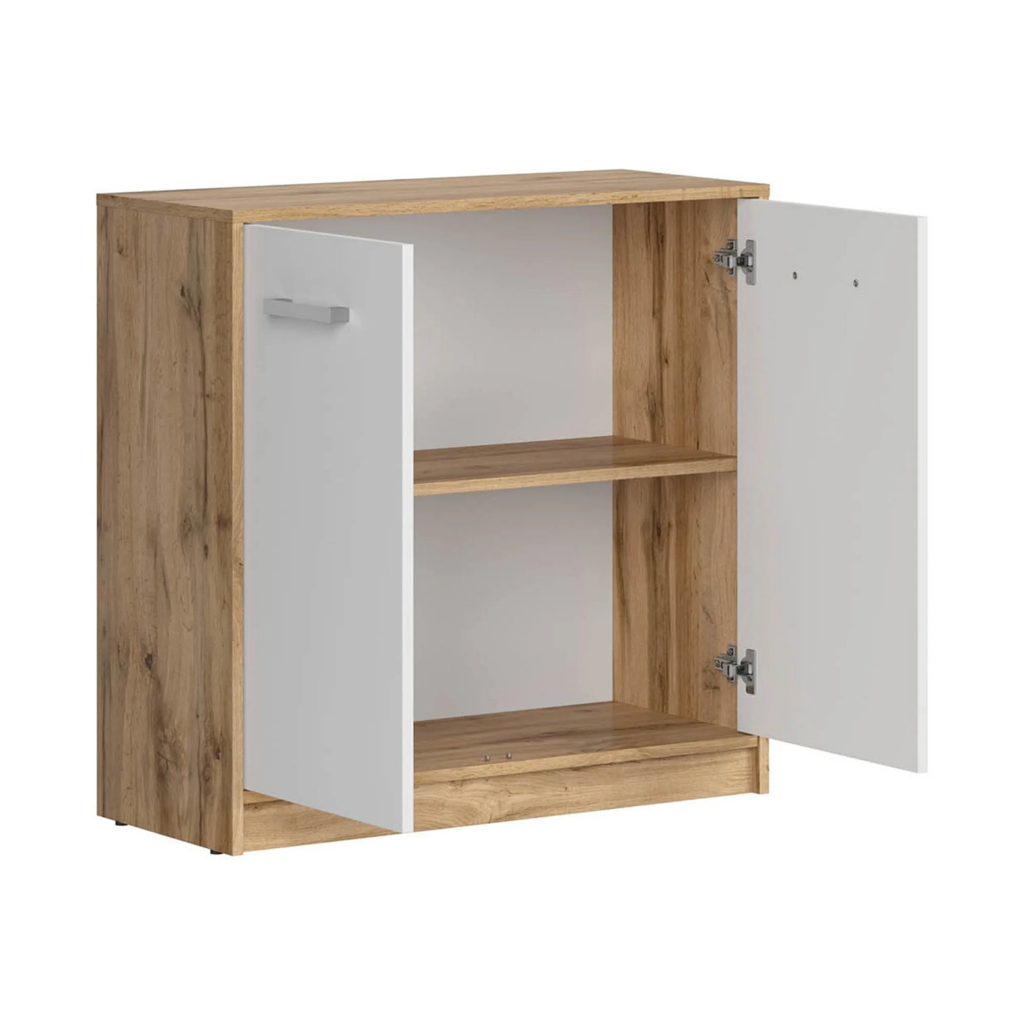 Comoda MATOS, stejar wotan/alb, PAL laminat, 80x34x79 cm