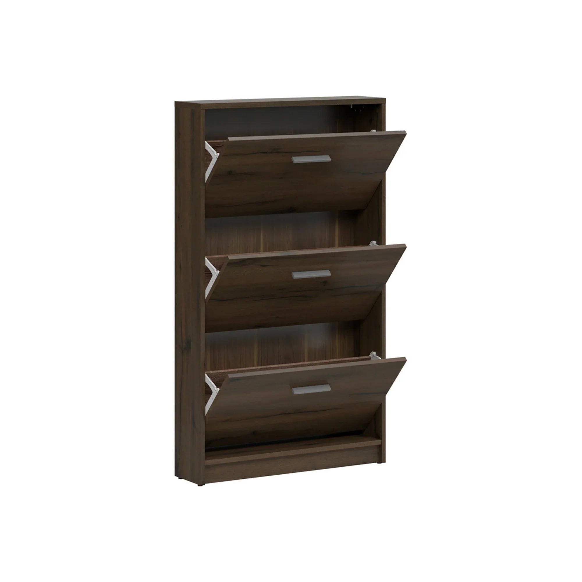 Pantofar NEPO PLUS, stejar inchis, PAL laminat, 70x18x121 cm