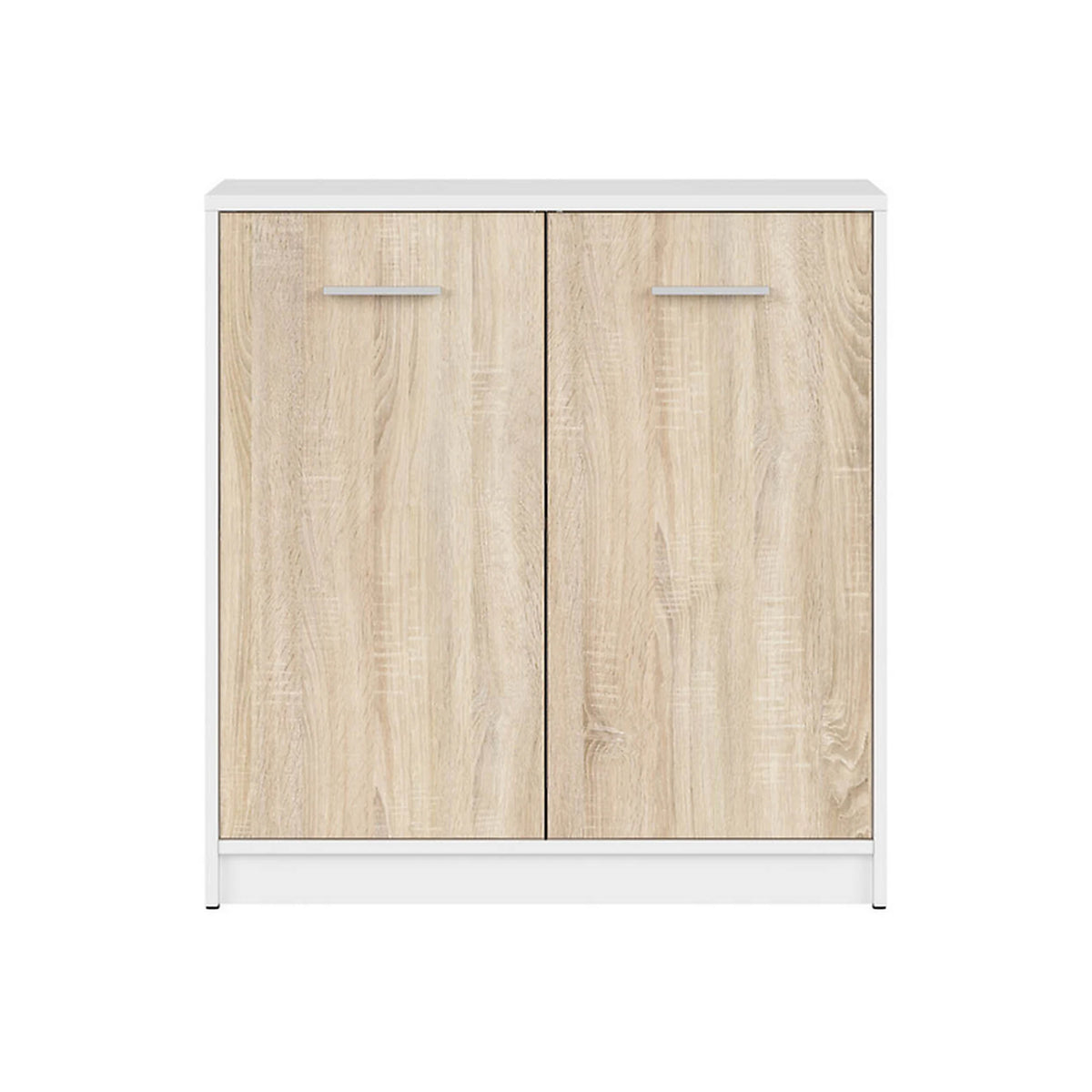 Comoda NEPO PLUS, alb/stejar sonoma, PAL laminat, cu 2 usi, 80x34x84 cm