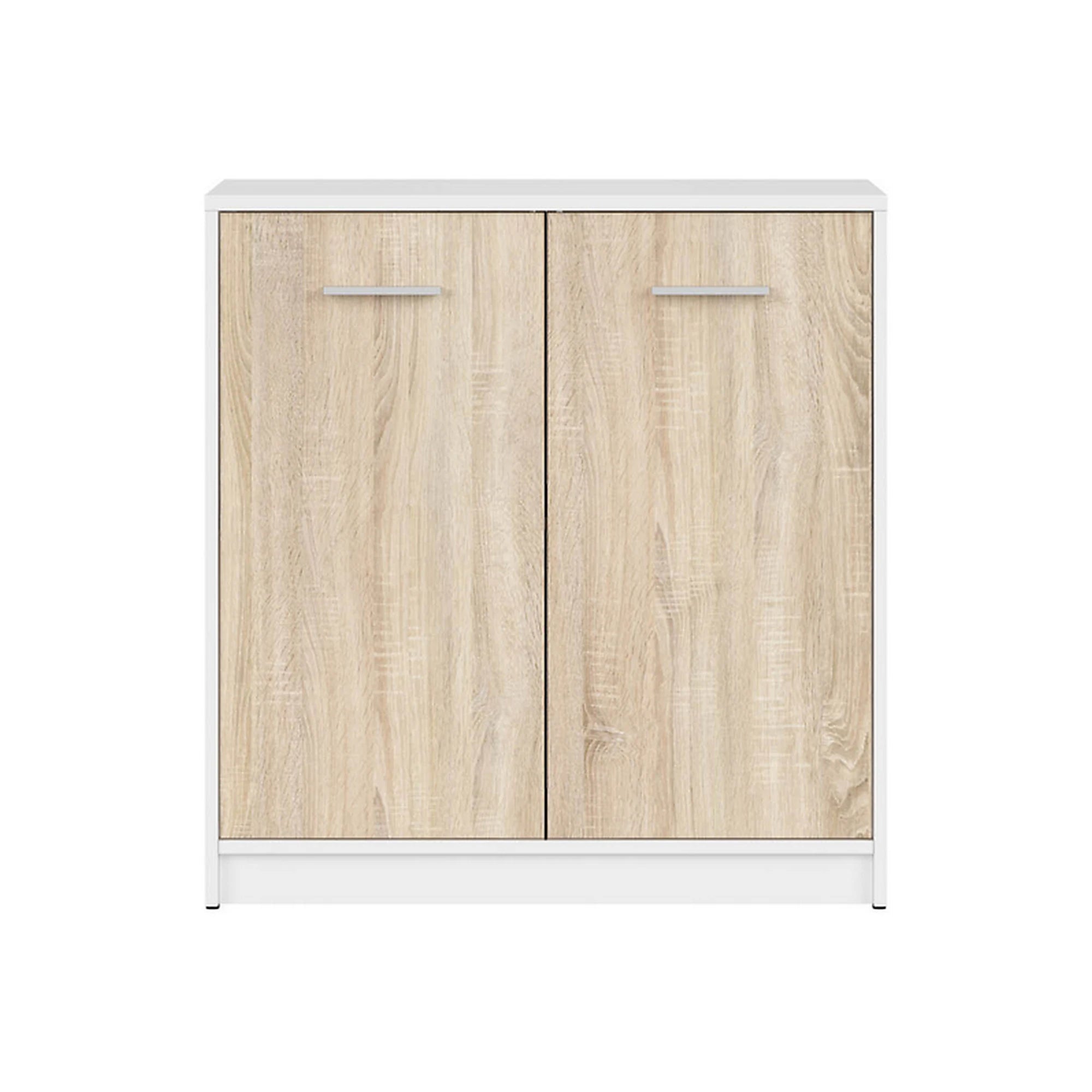 Comoda NEPO PLUS, alb/stejar sonoma, PAL laminat, cu 2 usi, 80x34x84 cm