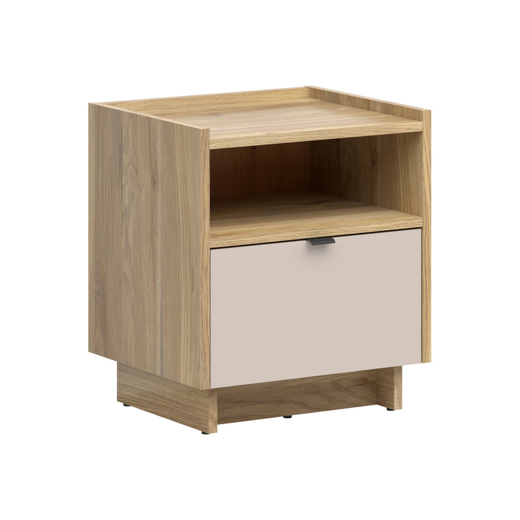 Set dormitor DALVA, stejar/casmir, pat 160x200, dulap cu 3 usi si 2 sertare, 2 noptiere si o comoda
