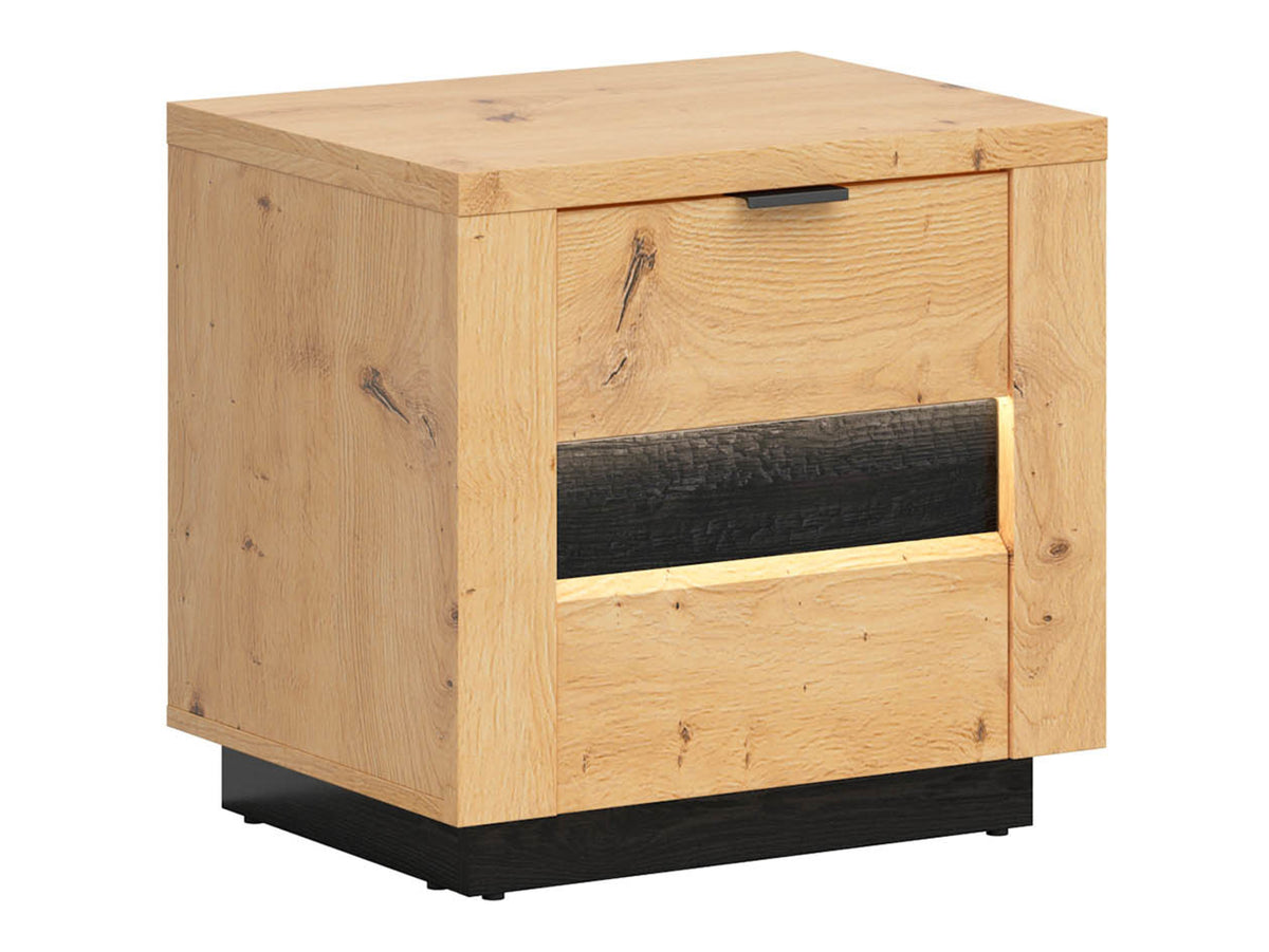 Set dormitor OSTIA, stejar artisan/negru, pat 160x200, dulap cu 2 usi si 2 sertare, comoda si noptiera
