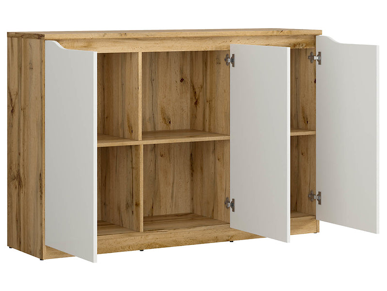 Comoda NUIS, alb lucios/stejar, 135x40x92 cm