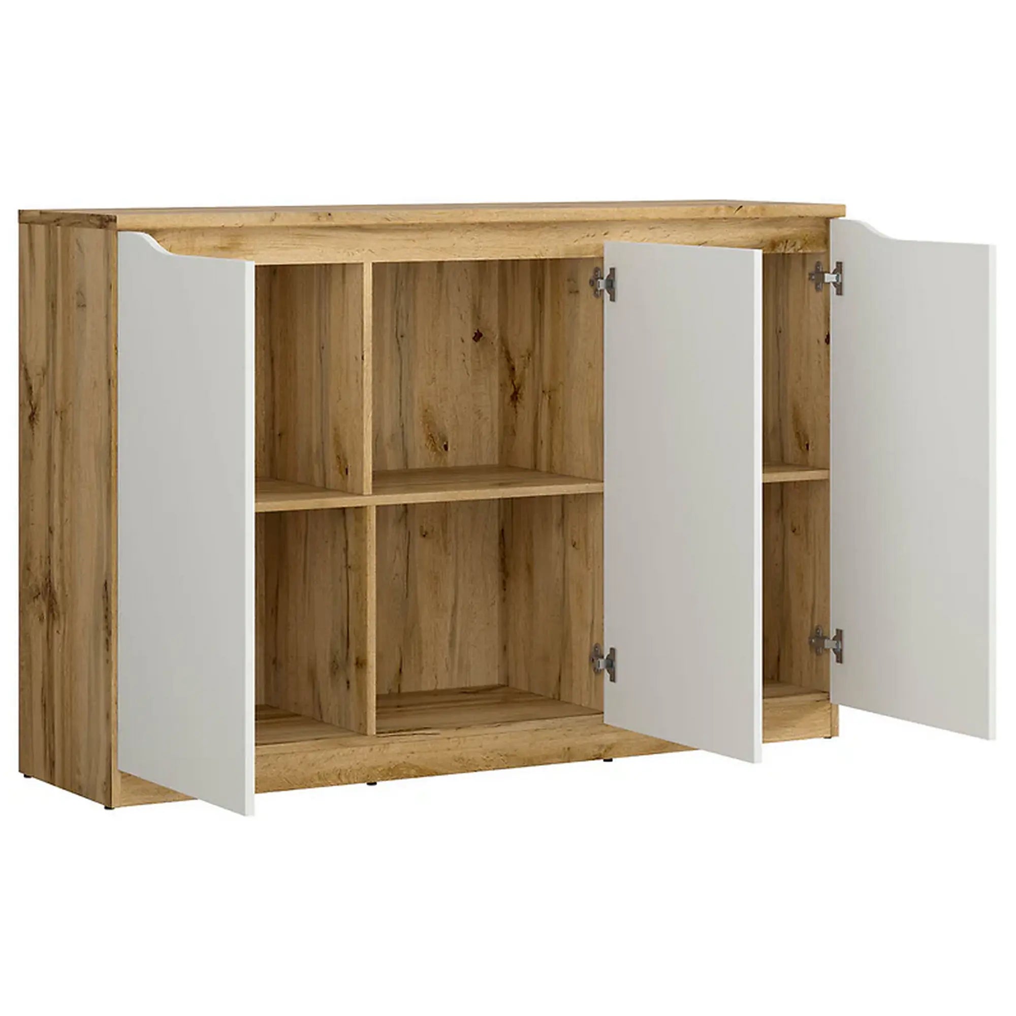 Comoda NUIS, alb lucios/stejar, 135x40x92 cm