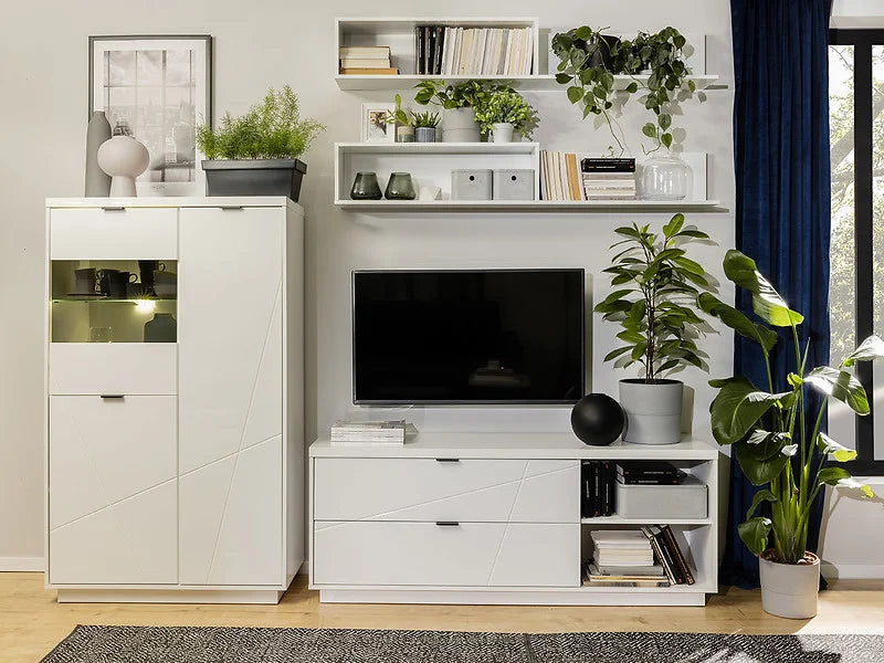 Comoda TV FORN, alb lucios, PAL, 156x43x61 cm