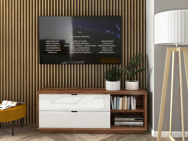 Comoda TV FORN, nuc/alb lucios, PAL melaminat, 156x43x61 cm