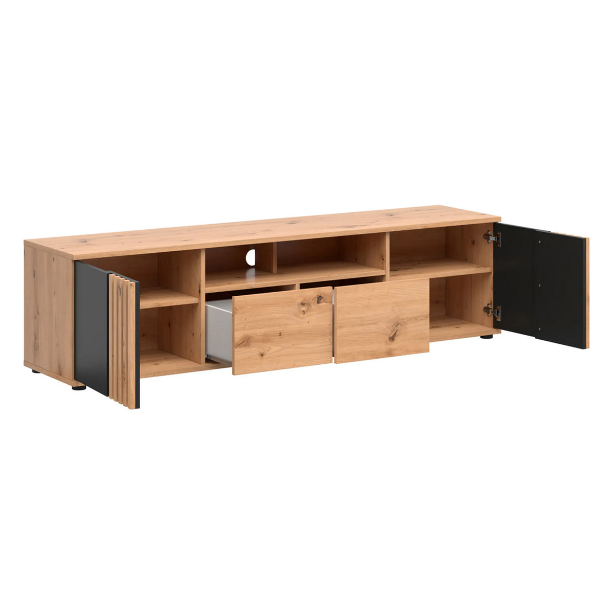 Comoda tv PAL VABRES, stejar artisan/negru mat, 180x40x47 cm