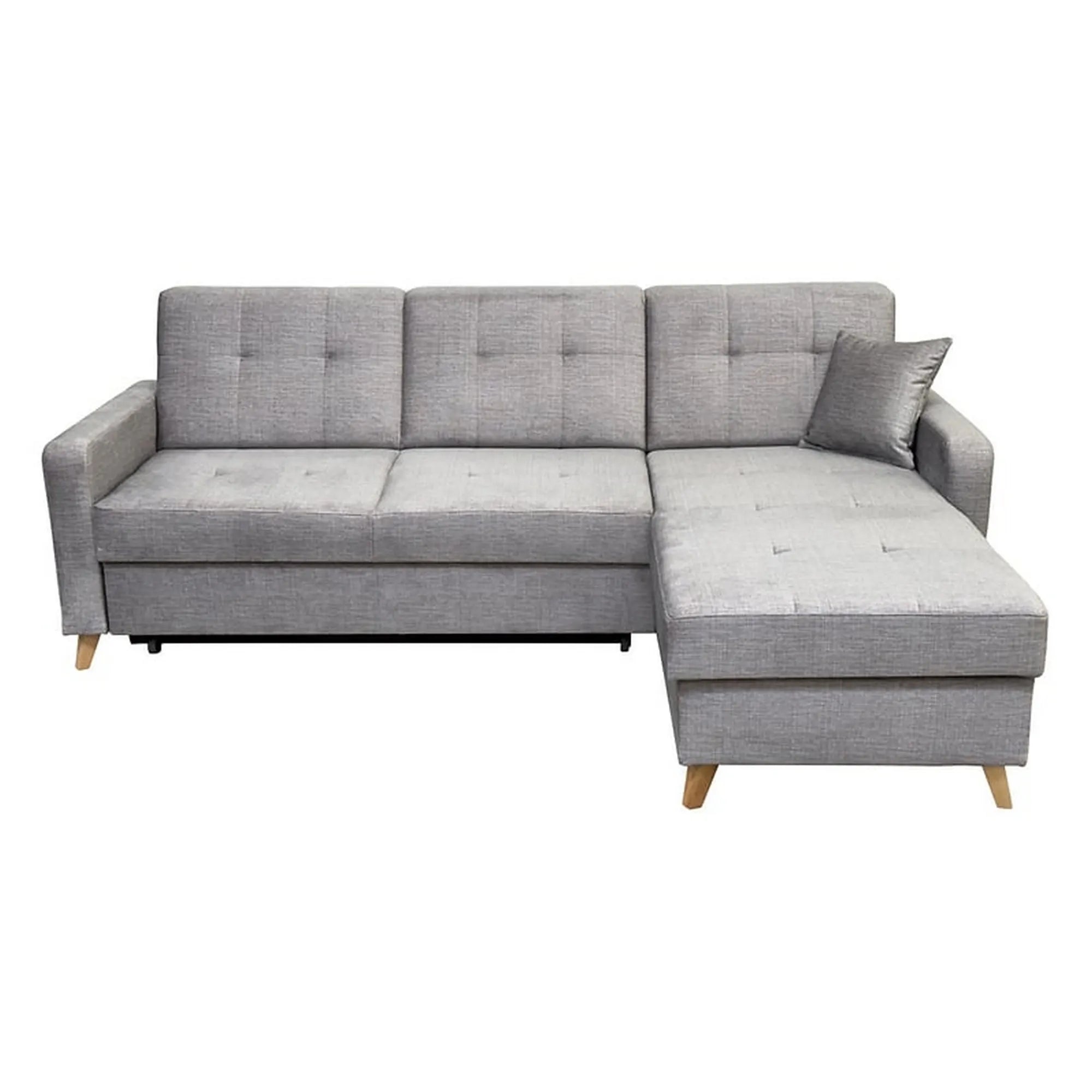 Coltar extensibil LARS, universal, stofa catifelata gri - Voss 07, cu lada depozitare, 223x161x83 cm