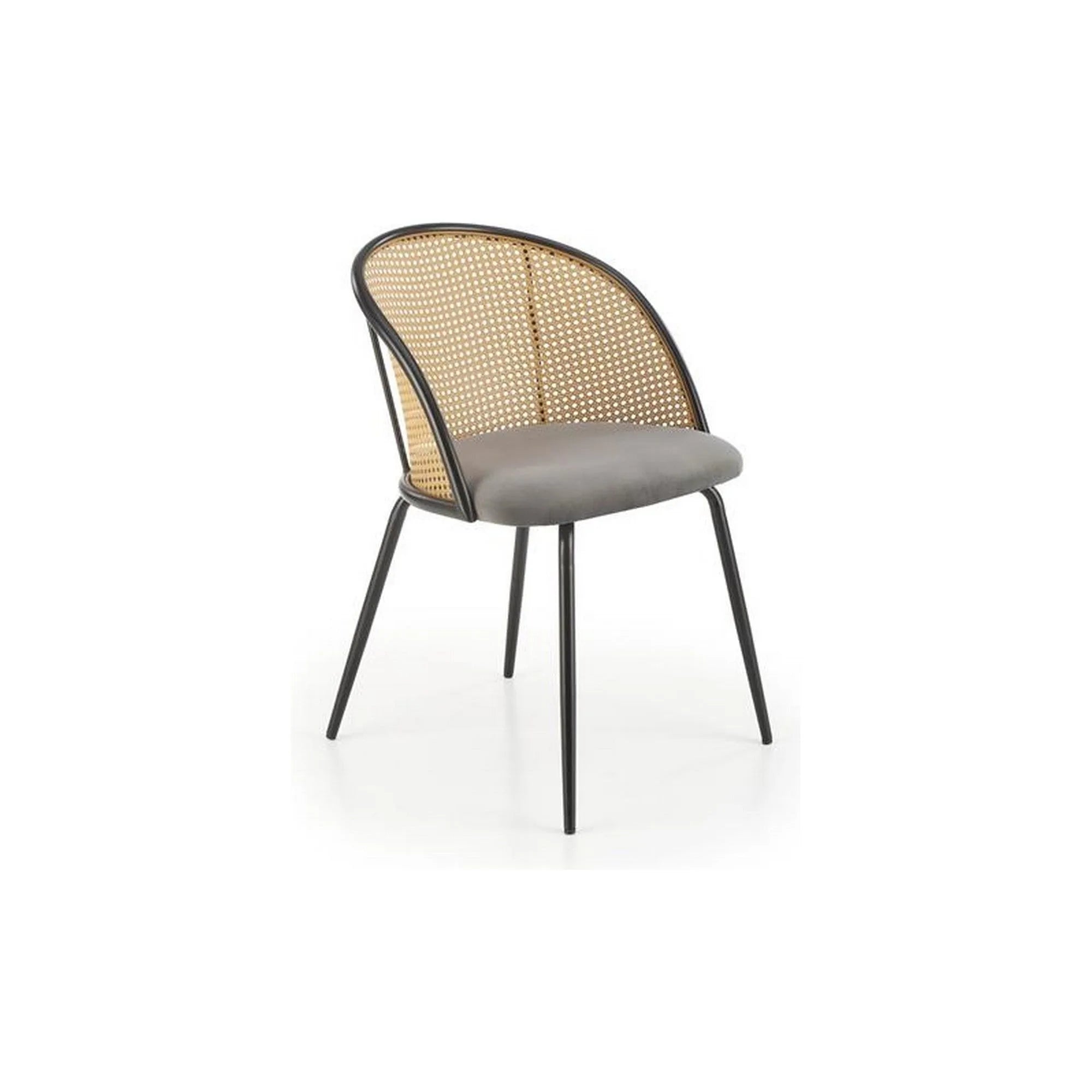 Scaun K508, gri/negru, stofa catifelata/rattan sintetic, 54x57x78 cm