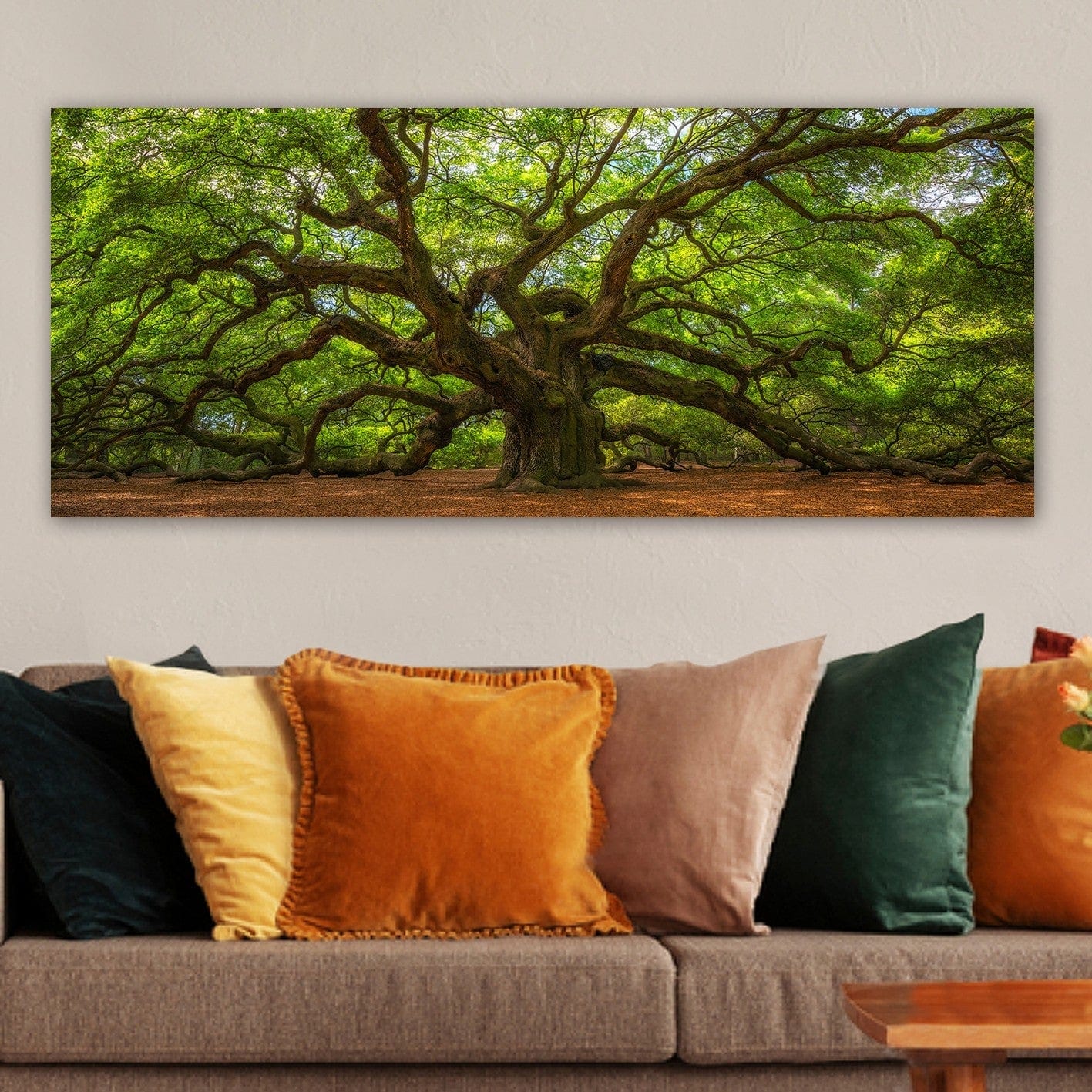 Tablou 451ERN1623, verde/maro, panza/lemn, 120x50 cm