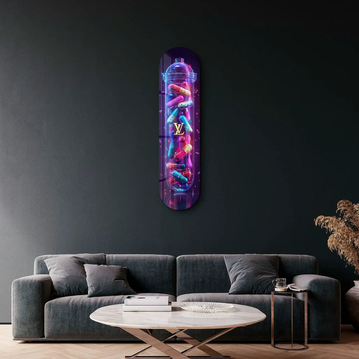 Tablou COLORFUL LV TUBE, multicolor, sticlă, 20x80 cm