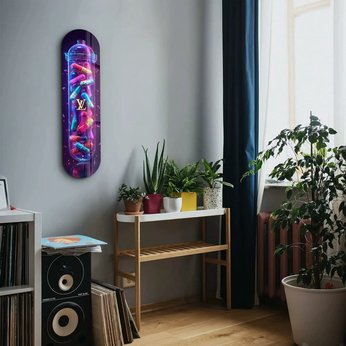 Tablou COLORFUL LV TUBE, multicolor, sticlă, 20x80 cm