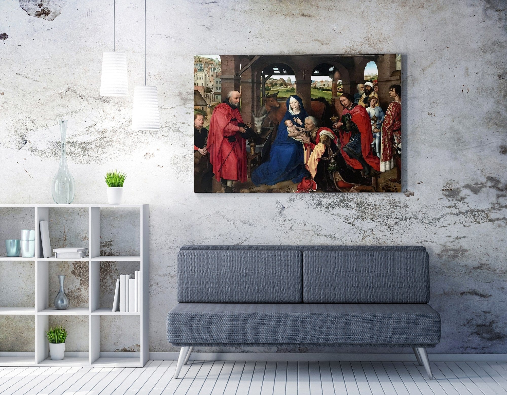 Tablou WY309, multicolor, panza/lemn, 70x50 cm