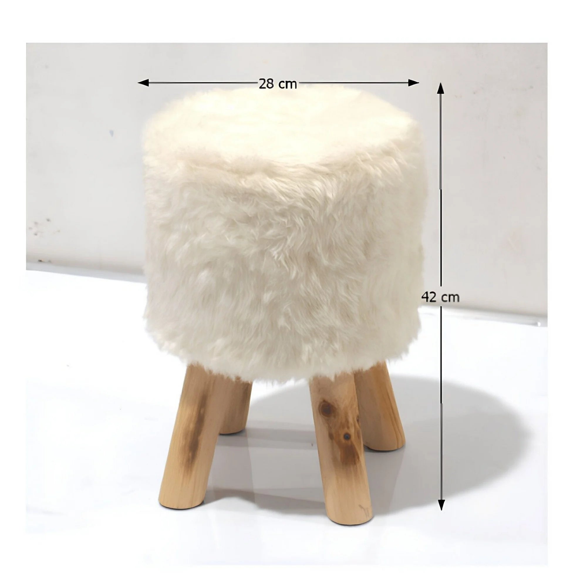 Taburet ALPIA, alb/stejar, blana artificiala/lemn, 28x28x42 cm