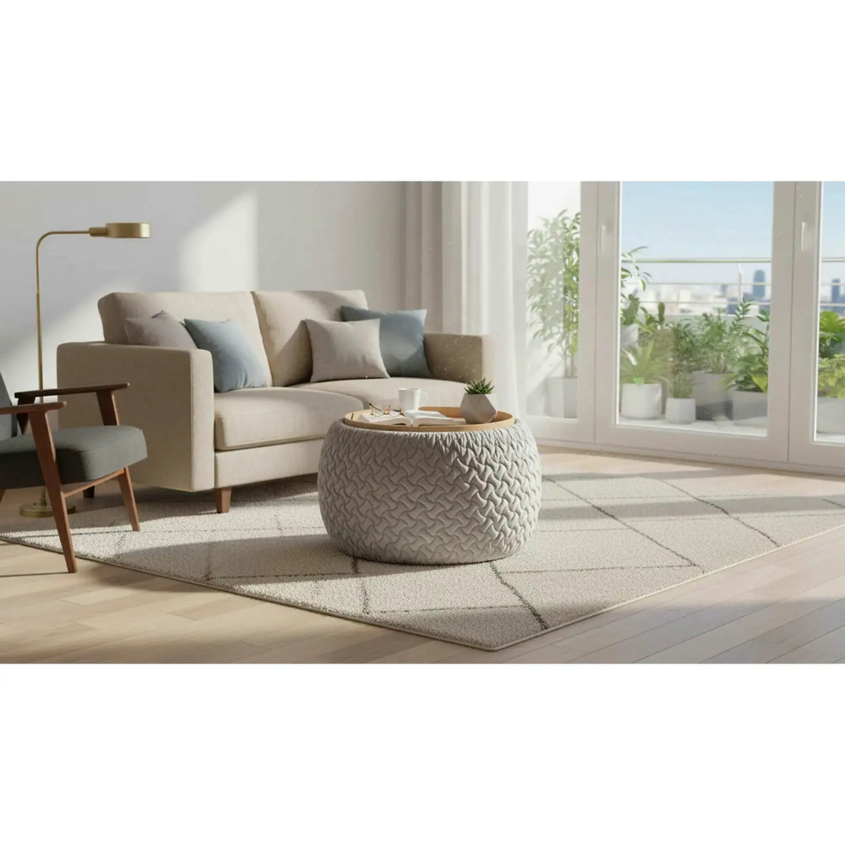 Taburet BONO, stofa catifelata gri deschis, cu spatiu depozitare, 54x54x37 cm