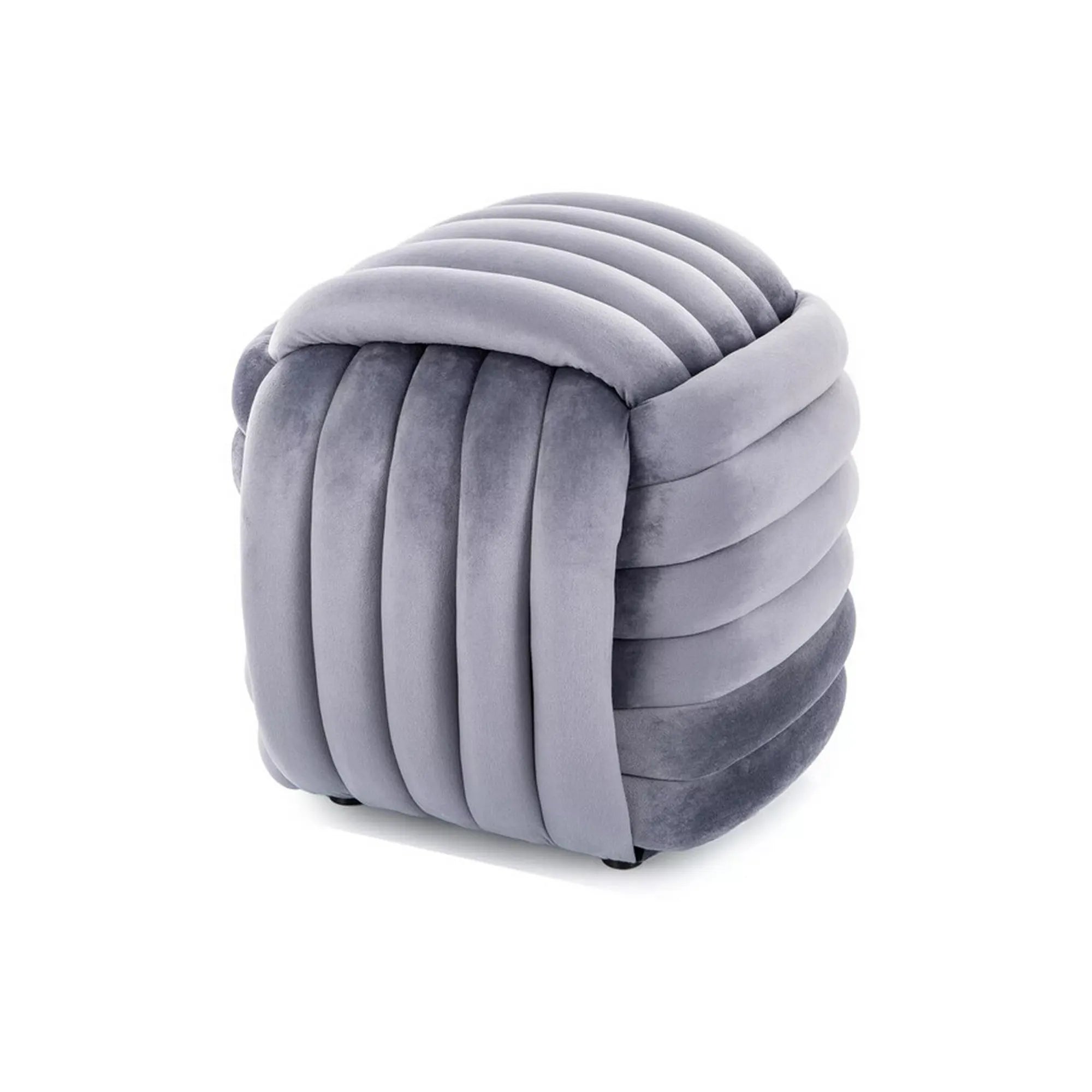 Taburet BRUNI, gri, stofa catifelata, 45x45x42 cm