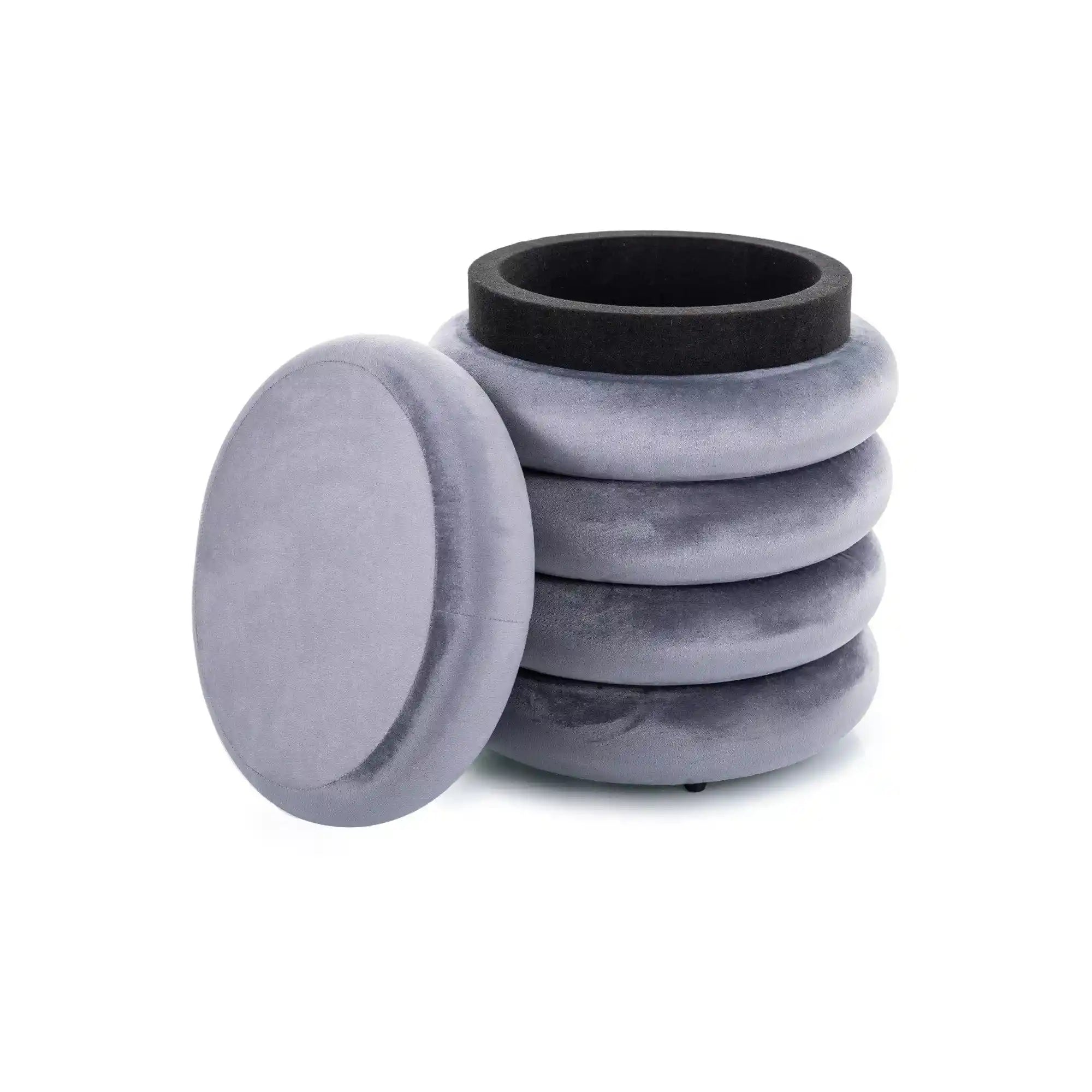 Taburet CALVI, gri, stofa catifelata, 40x40x46 cm