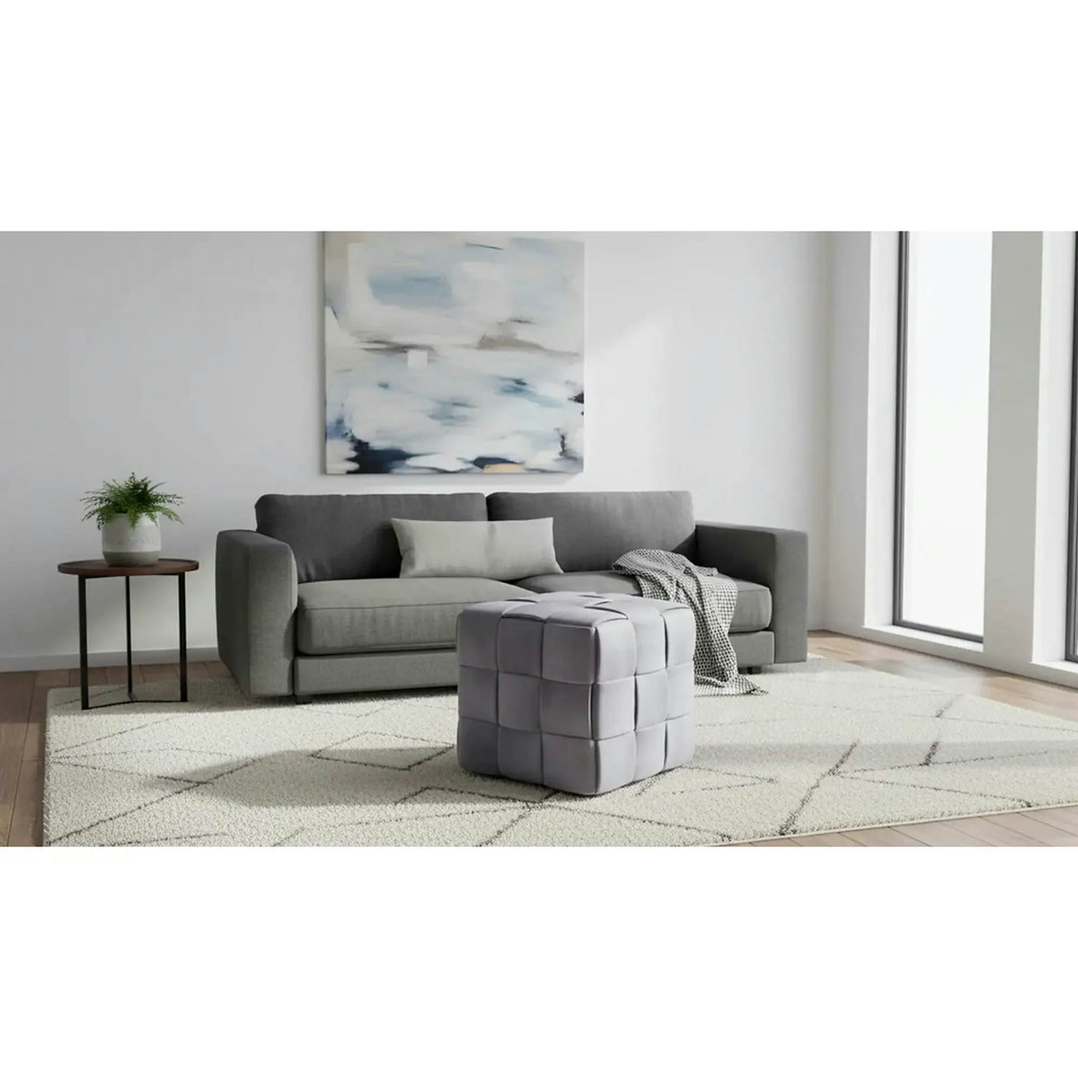 Taburet CASEL, gri, stofa catifelata, 42x42x42 cm