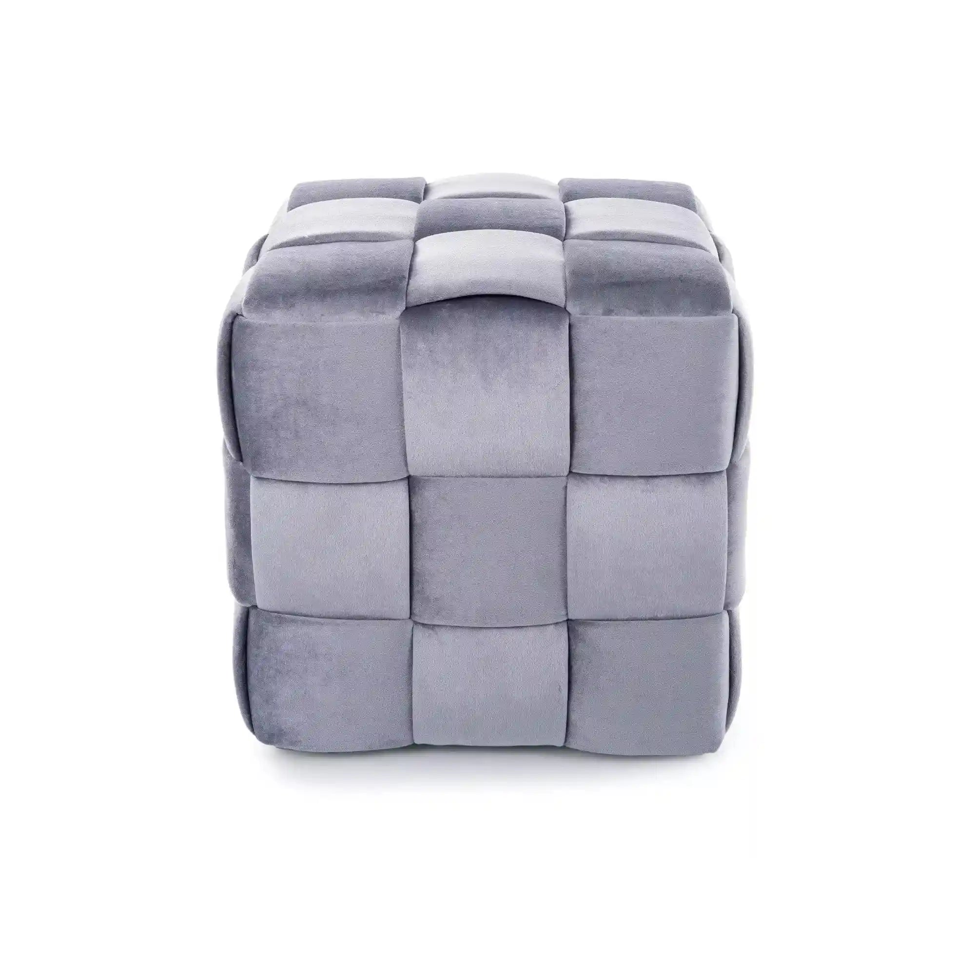 Taburet CASEL, gri, stofa catifelata, 42x42x42 cm