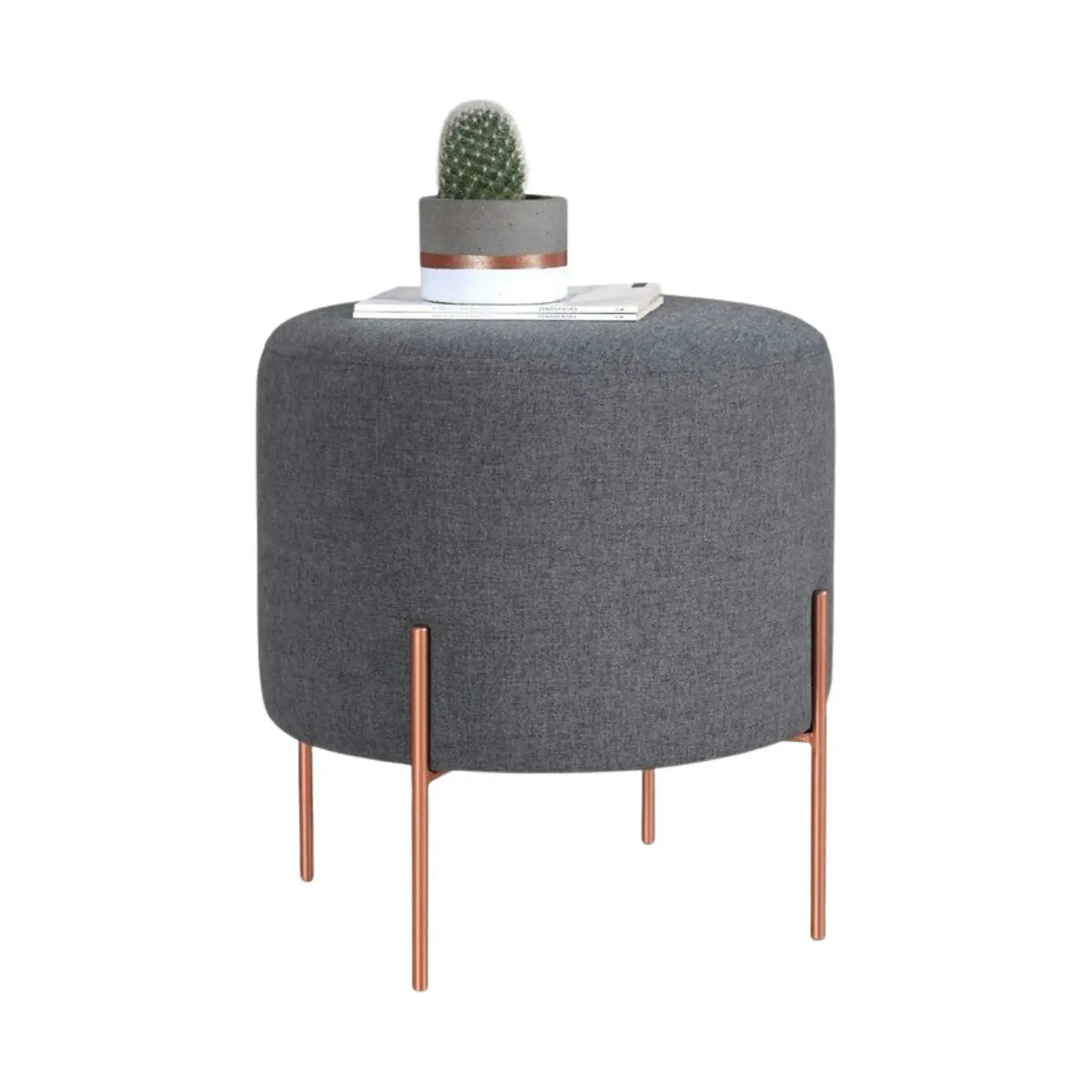 Taburet COPPER 47, gri/cupru, material textil/otel, 40x40x42 cm