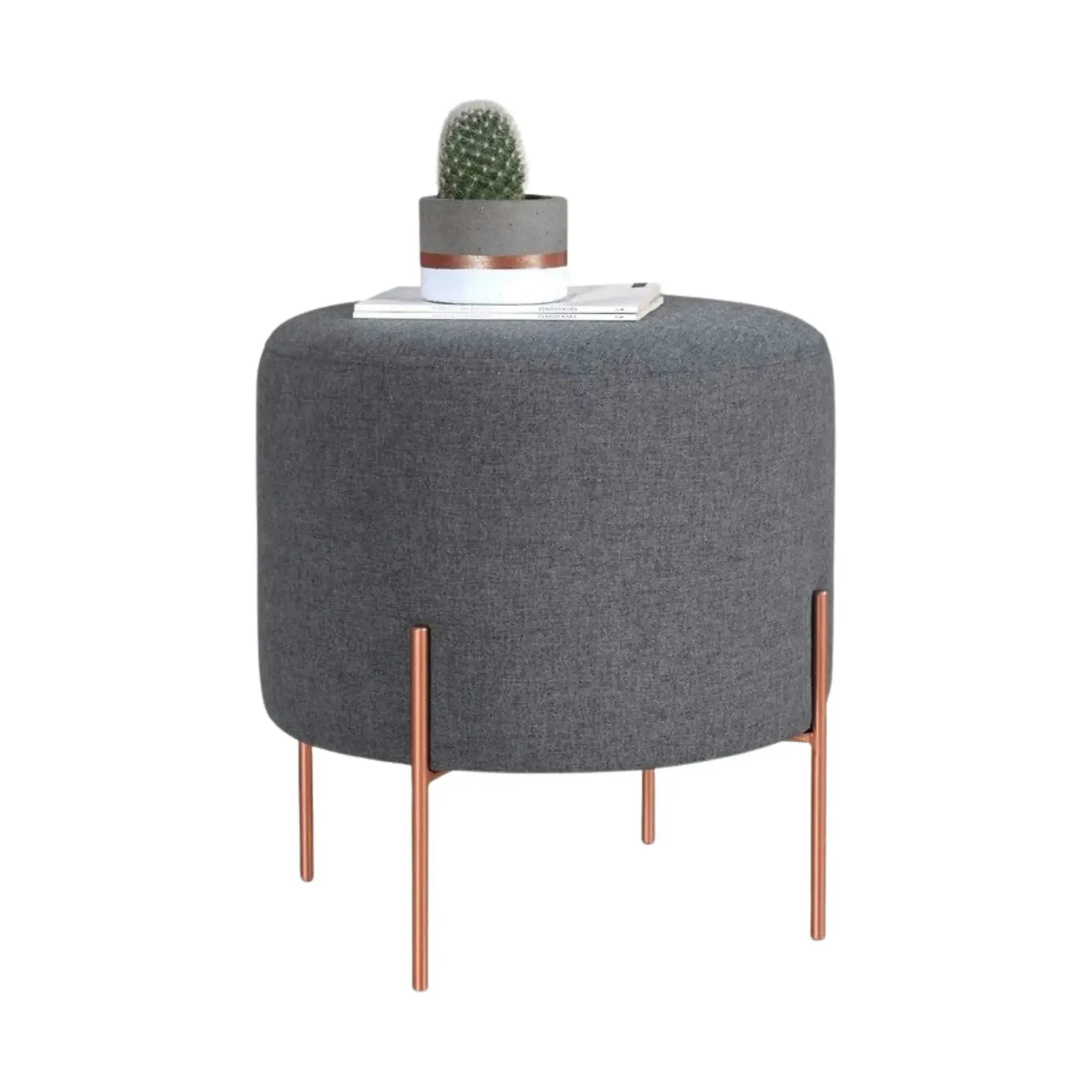 Taburet COPPER 47, gri/cupru, material textil/otel, 40x40x42 cm