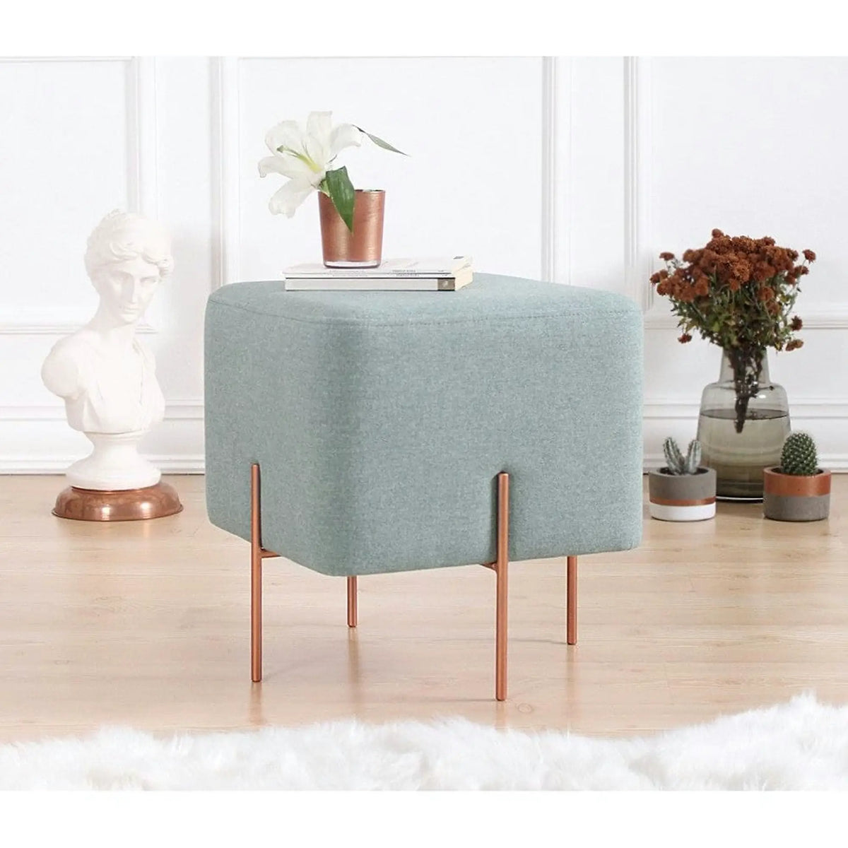 Taburet COPPER 54, stofa clasica verde menta, 40x40x42 cm