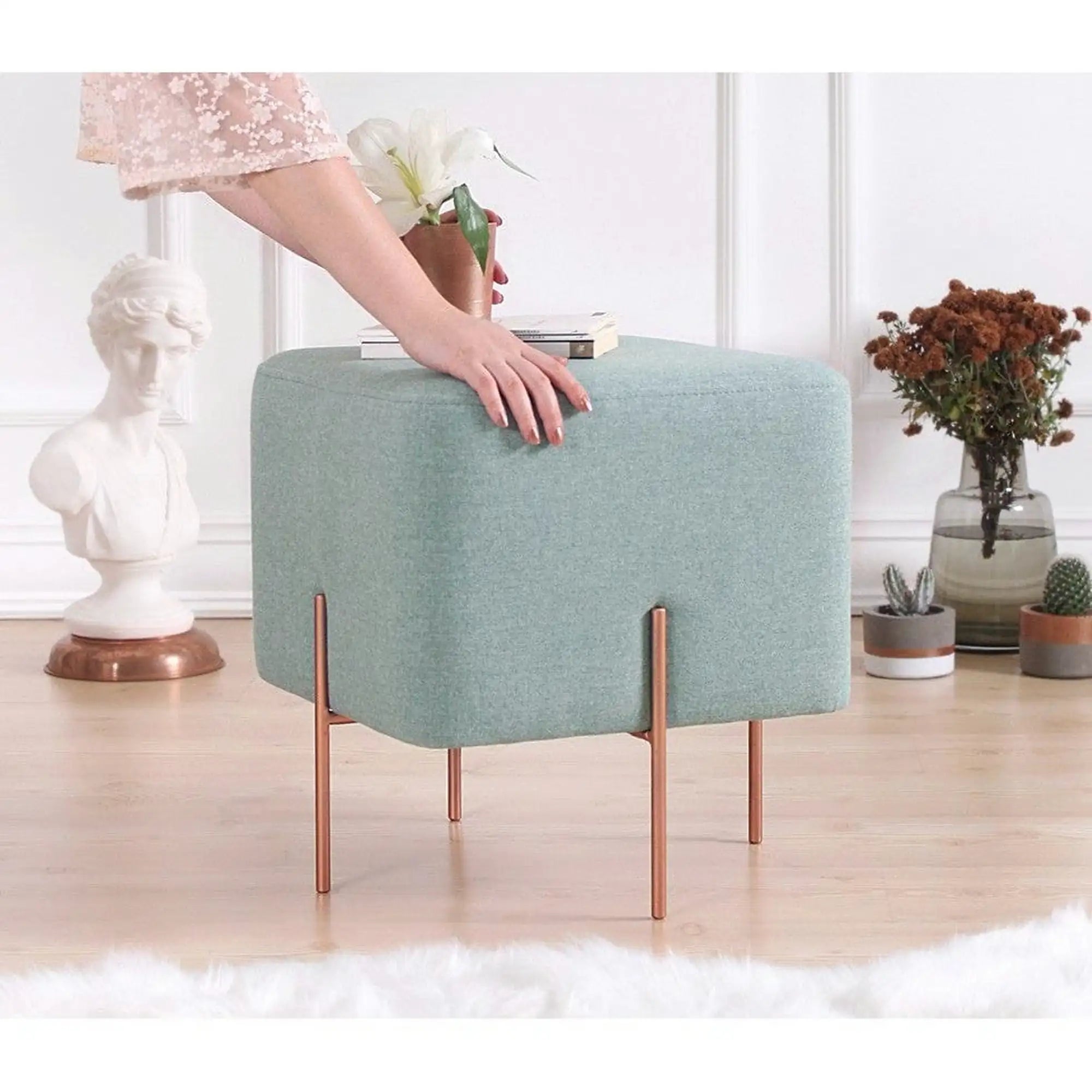 Taburet COPPER 54, stofa clasica verde menta, 40x40x42 cm