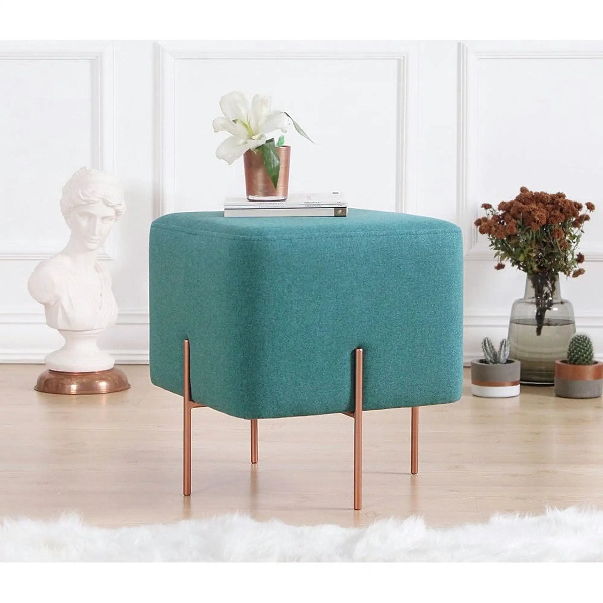 Taburet COPPER 57, stofa clasica verde, 40x40x42 cm