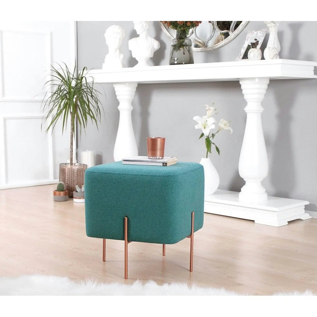 Taburet COPPER 57, stofa clasica verde, 40x40x42 cm