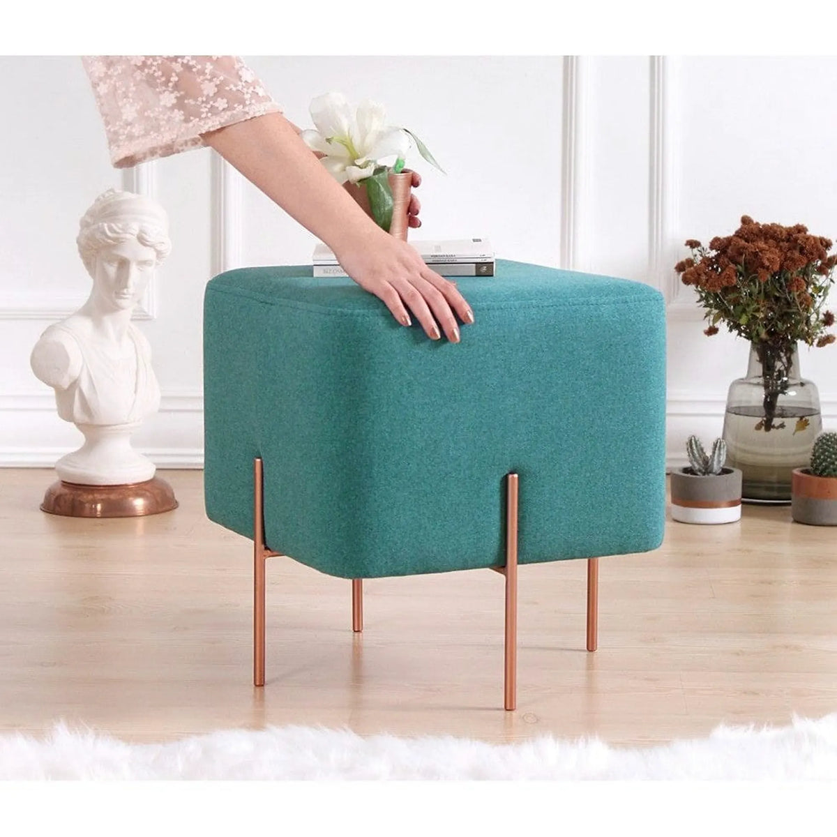 Taburet COPPER 57, stofa clasica verde, 40x40x42 cm