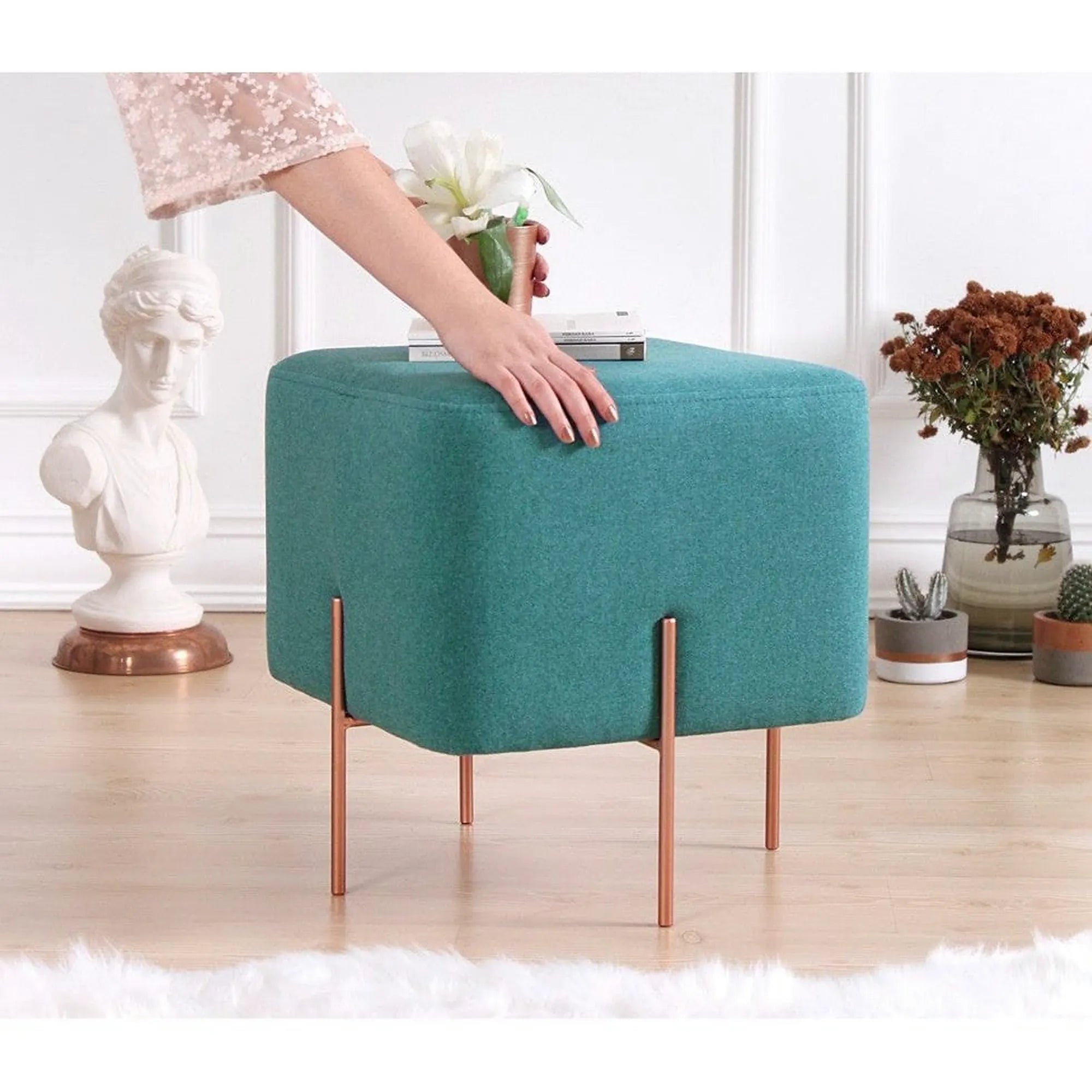 Taburet COPPER 57, stofa clasica verde, 40x40x42 cm