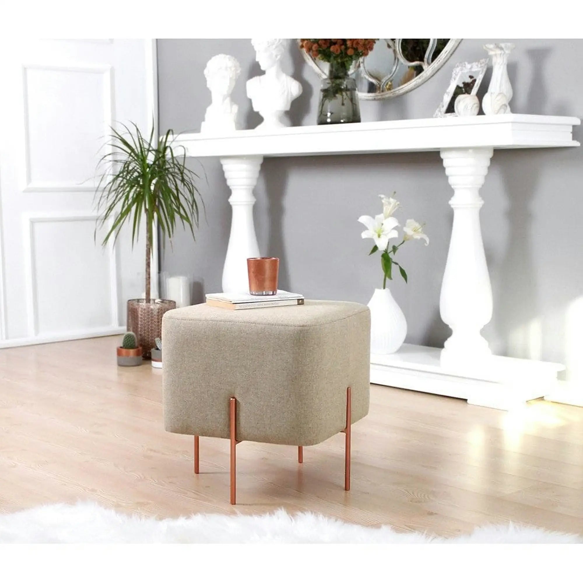Taburet COPPER 60, stofa clasica bej/cupru, 40x40x42 cm