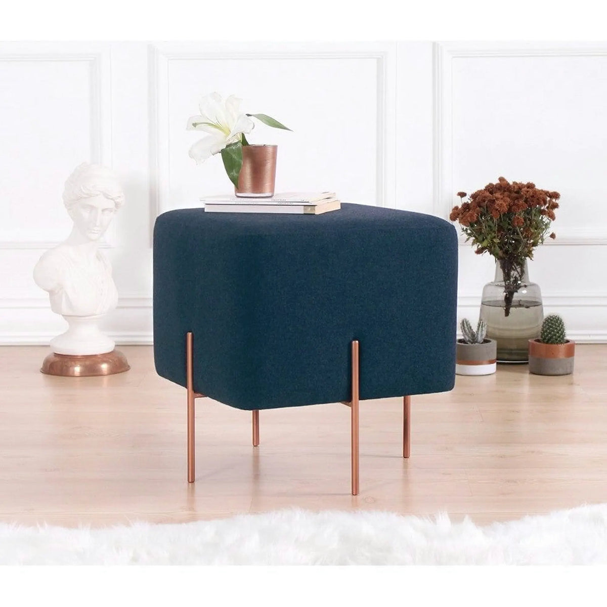 Taburet COPPER 62, stofa clasica albastru inchis, 40x40x42 cm