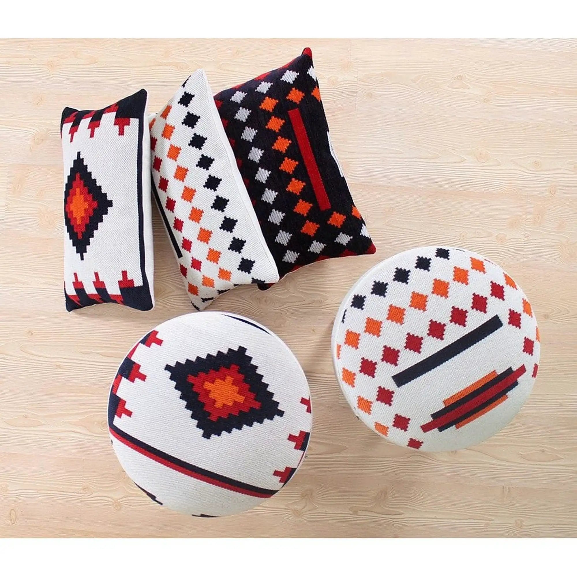 Taburet FARM, alb/stejar, lemn/material textil, 46x46x42 cm