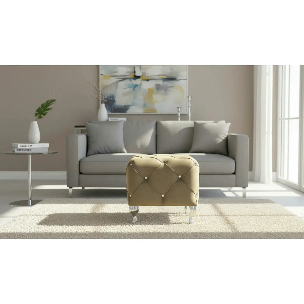 Taburet HESTIA K, stofa catifelata bej - Bluvel 28, 50x50x46 cm