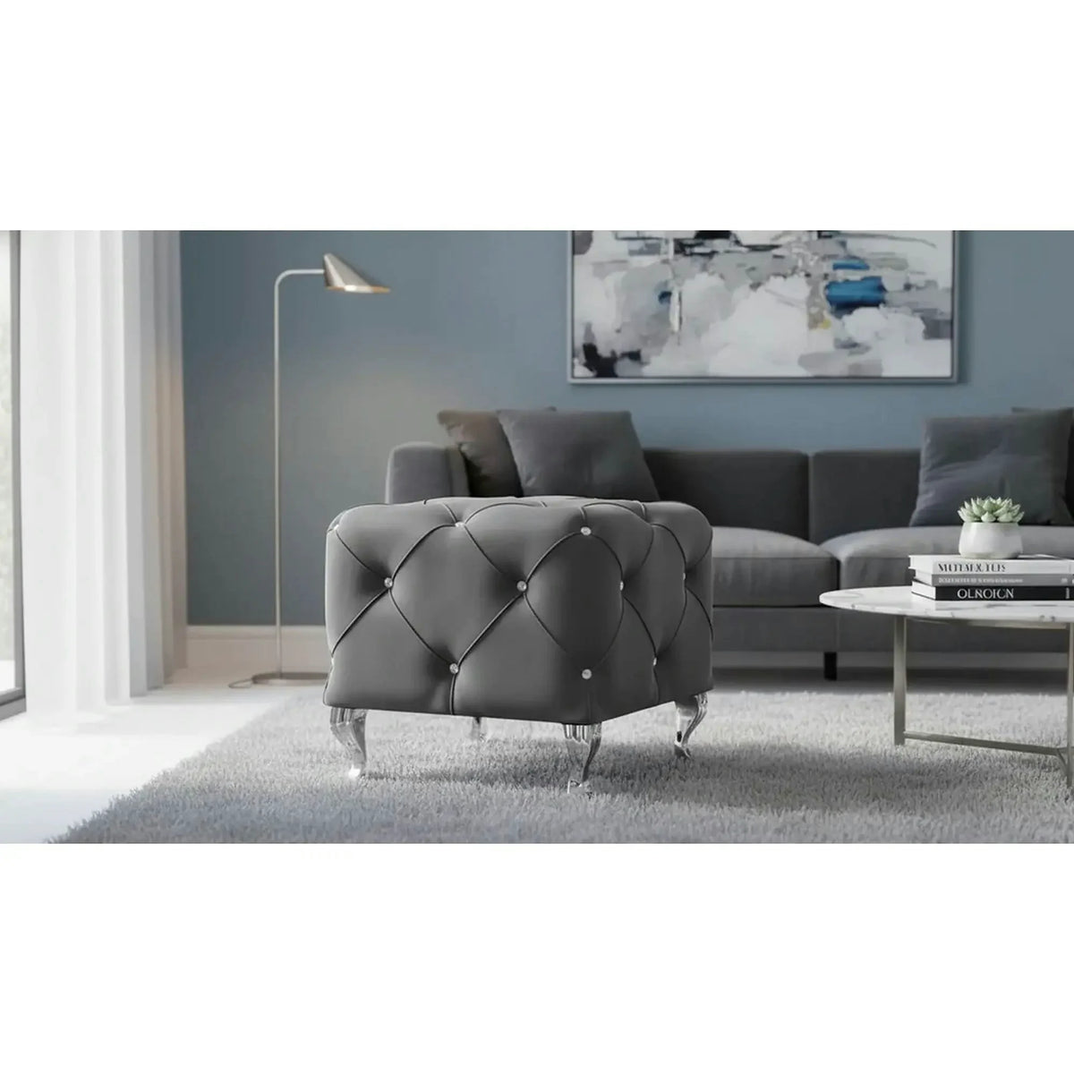 Taburet HESTIA K, stofa catifelata gri - Bluvel 14, 50x50x46 cm