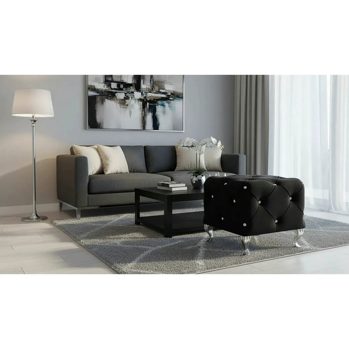Taburet HESTIA K, stofa catifelata negru - Bluvel 19, 50x50x46 cm