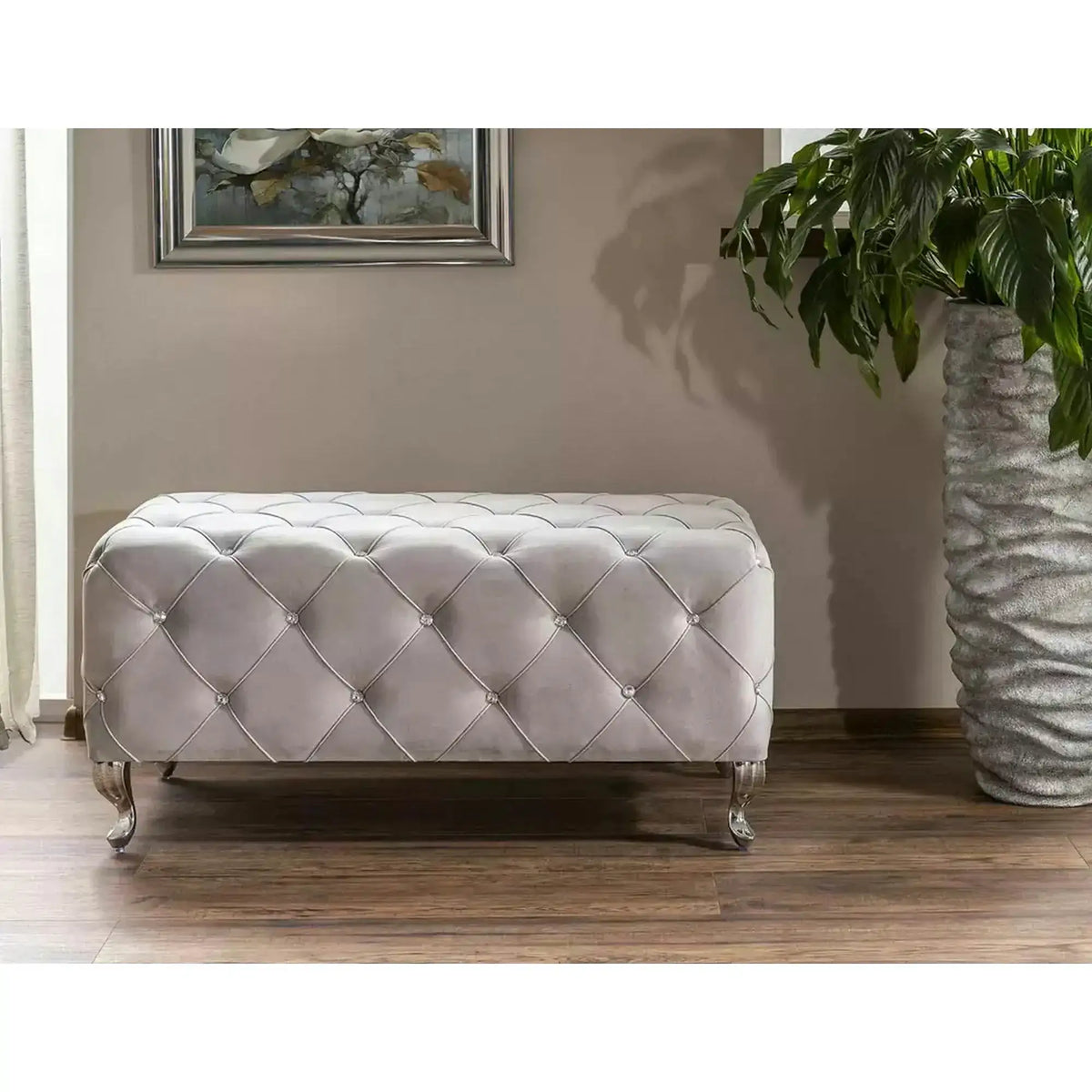 Taburet HESTIA, stofa catifelata gri deschis - Bluvel 03, 100x50x46 cm