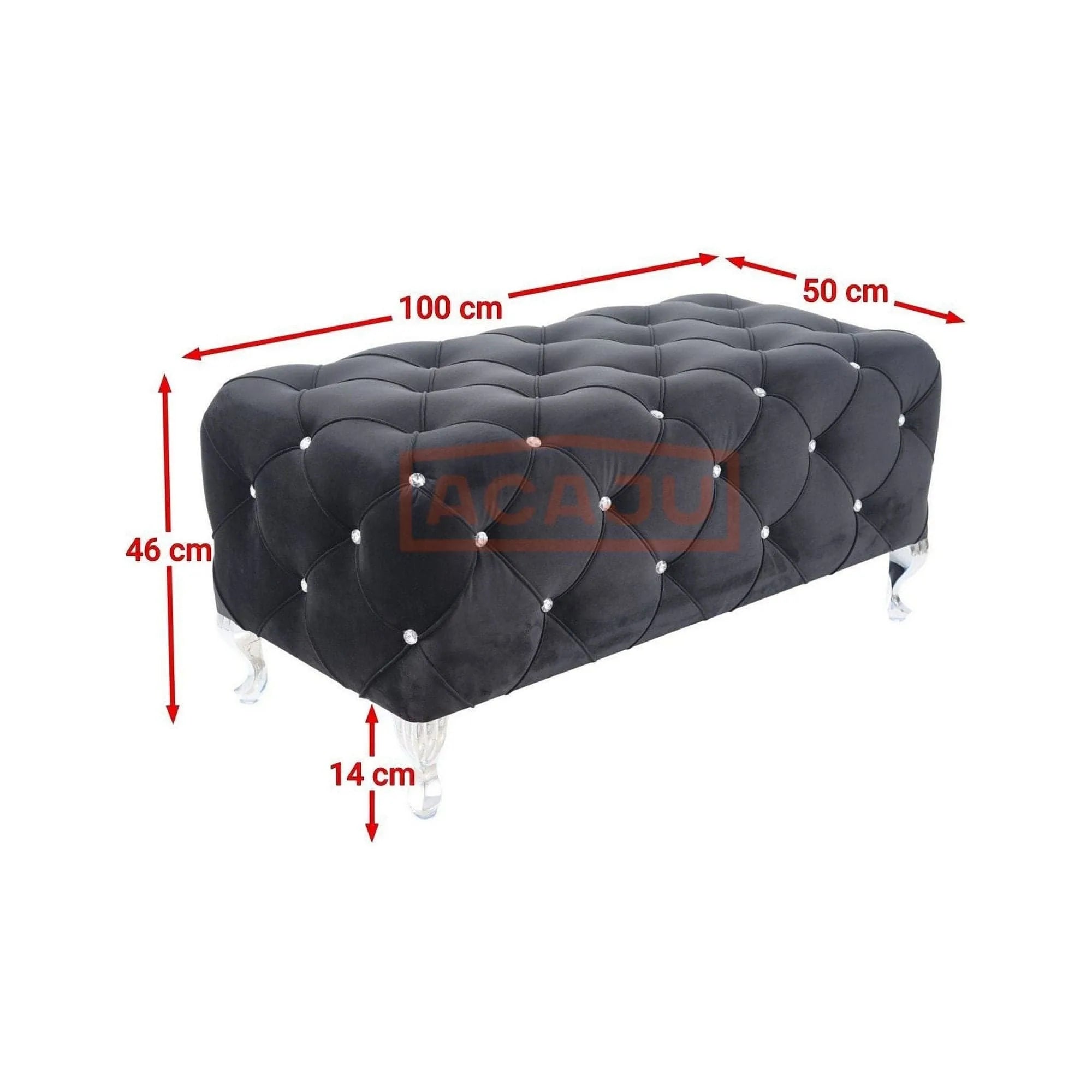 Taburet HESTIA, stofa catifelata negru - Bluvel 19, 100x50x46 cm