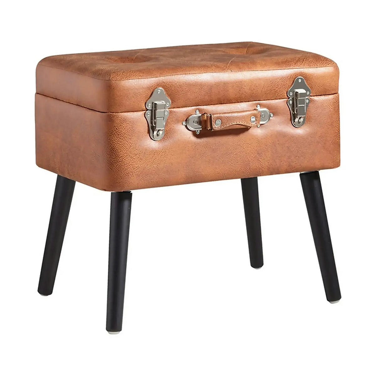 Taburet KEVIN, maro/negru, piele ecologica/lemn, 50x35x46 cm