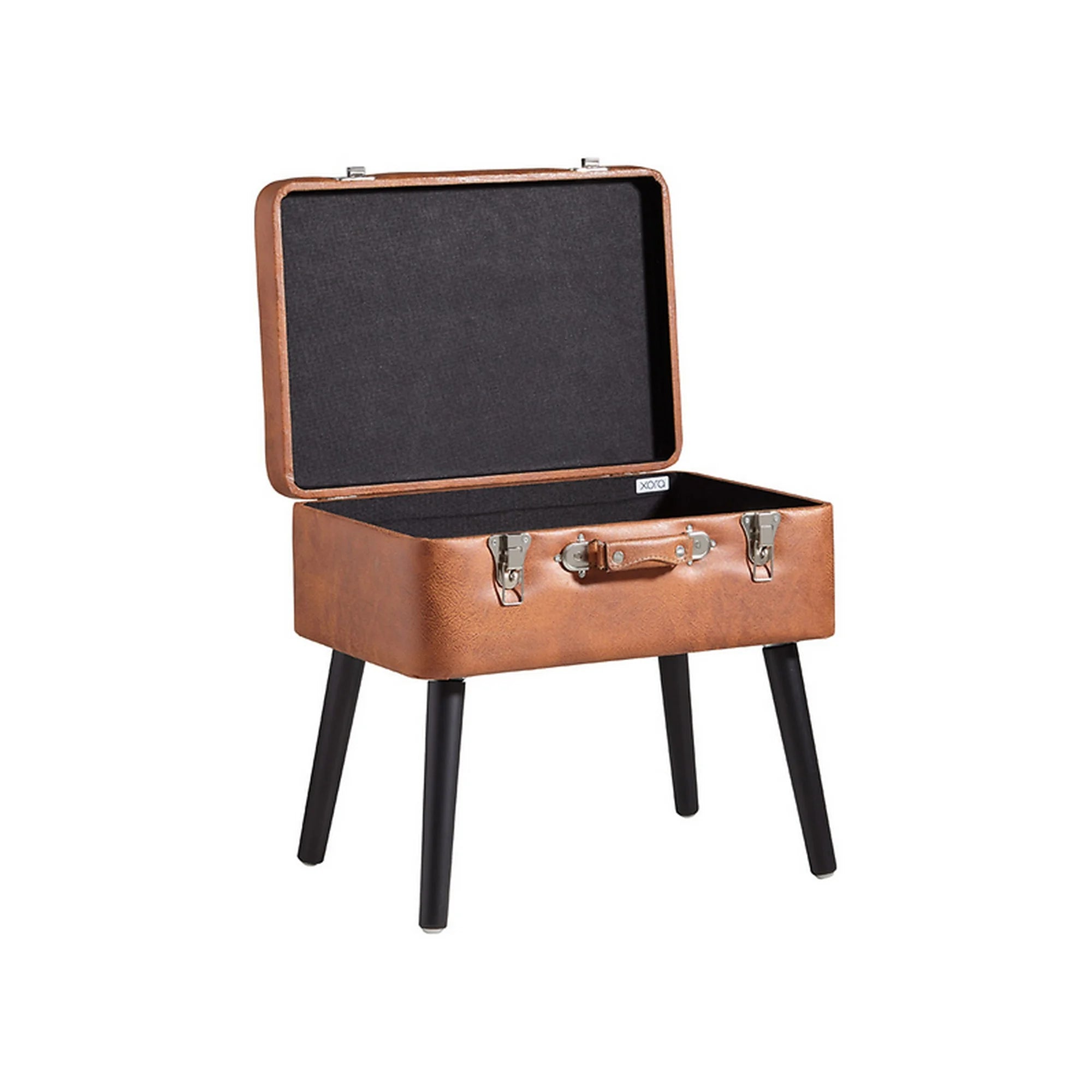 Taburet KEVIN, maro/negru, piele ecologica/lemn, 50x35x46 cm