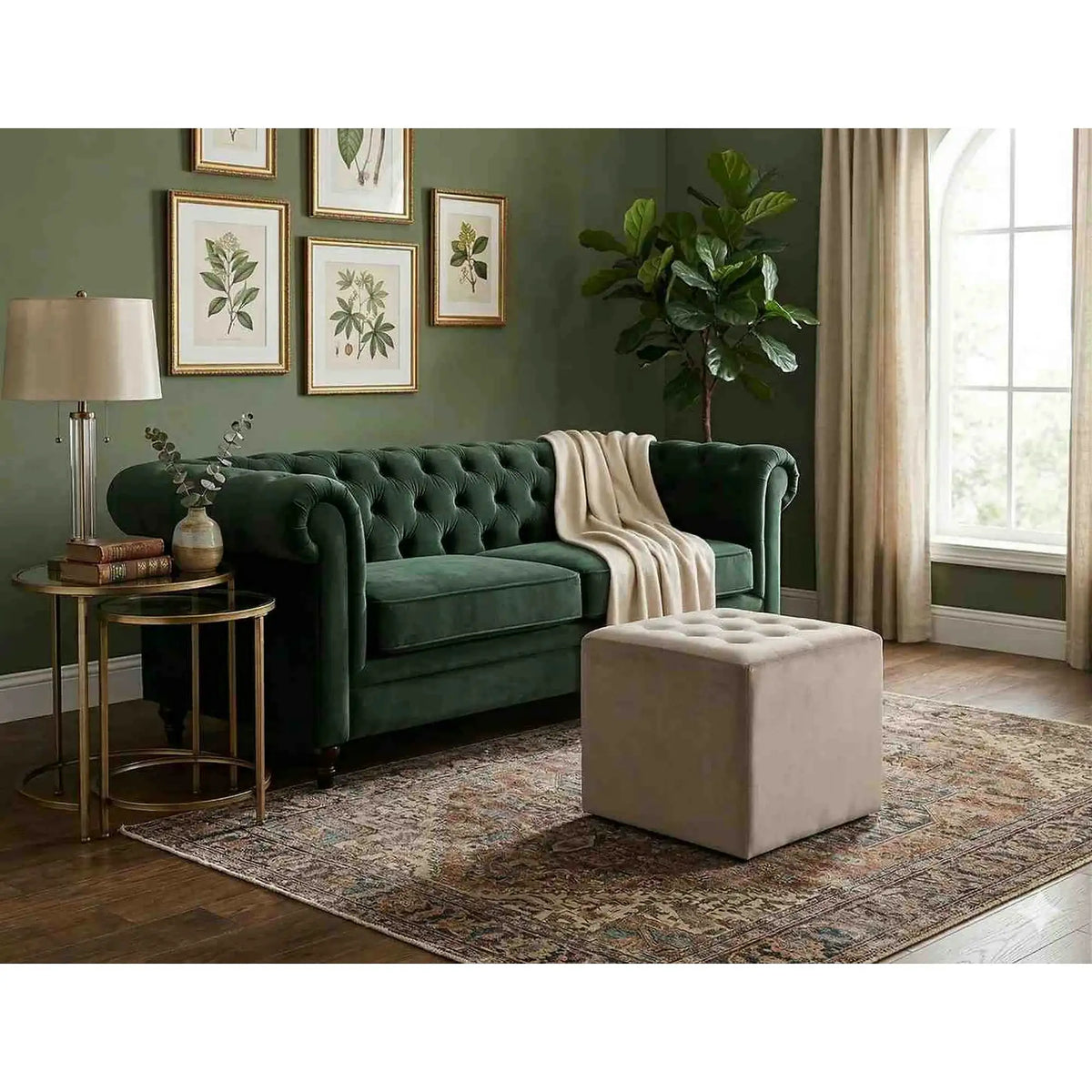Taburet LORI, stofa catifelata bej - Bluvel 40, 39x39x34 cm