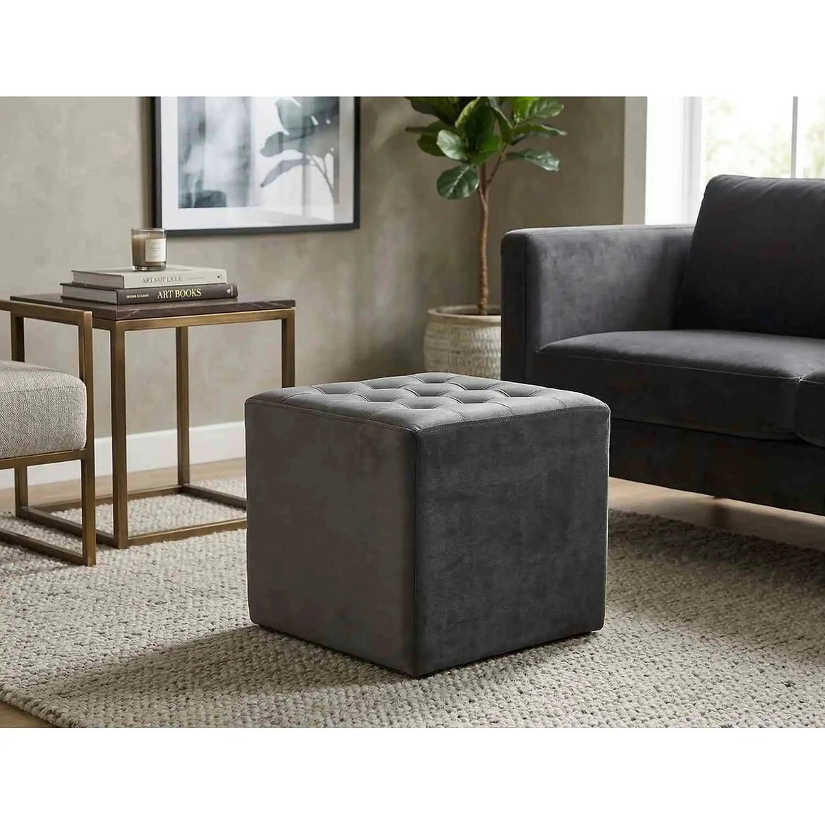 Taburet LORI, stofa catifelata gri - Bluvel 14, 39x39x34 cm