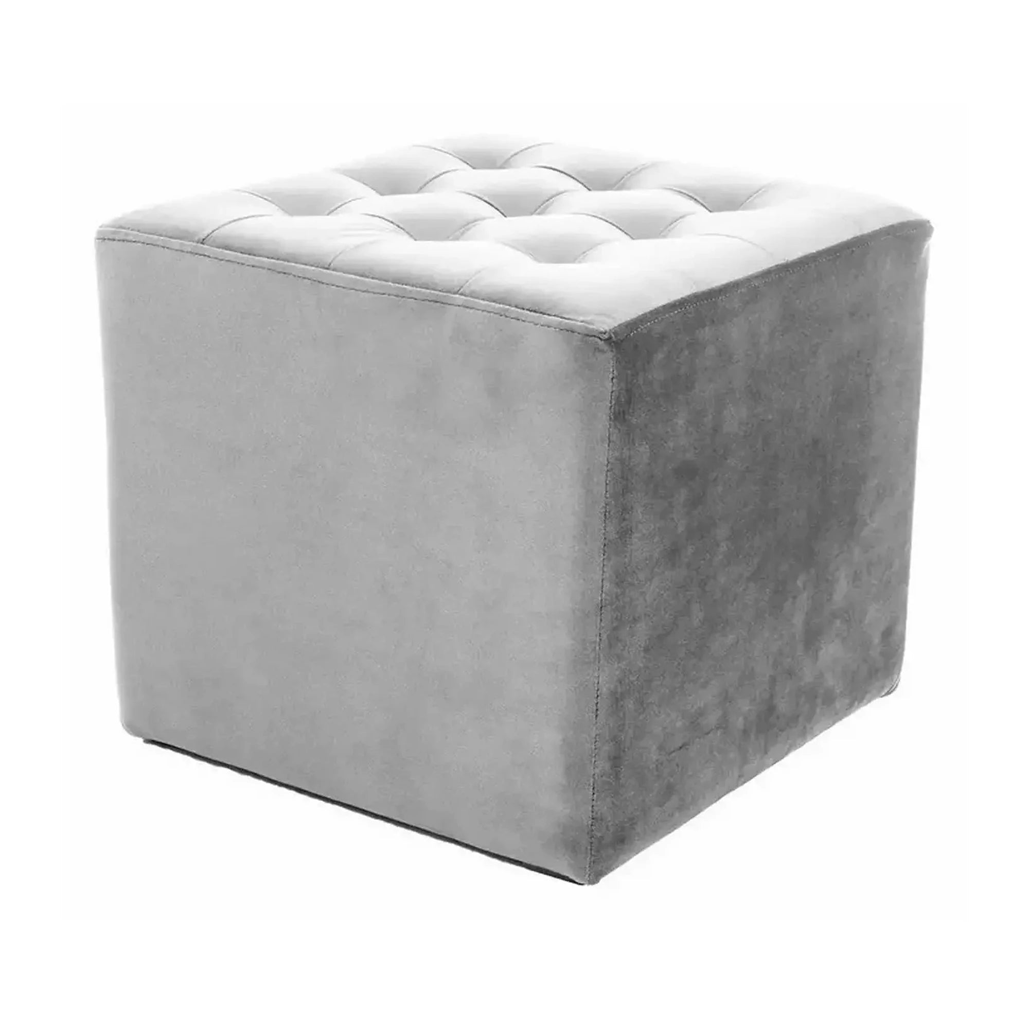 Taburet LORI, stofa catifelata gri deschis, 39x39x34 cm