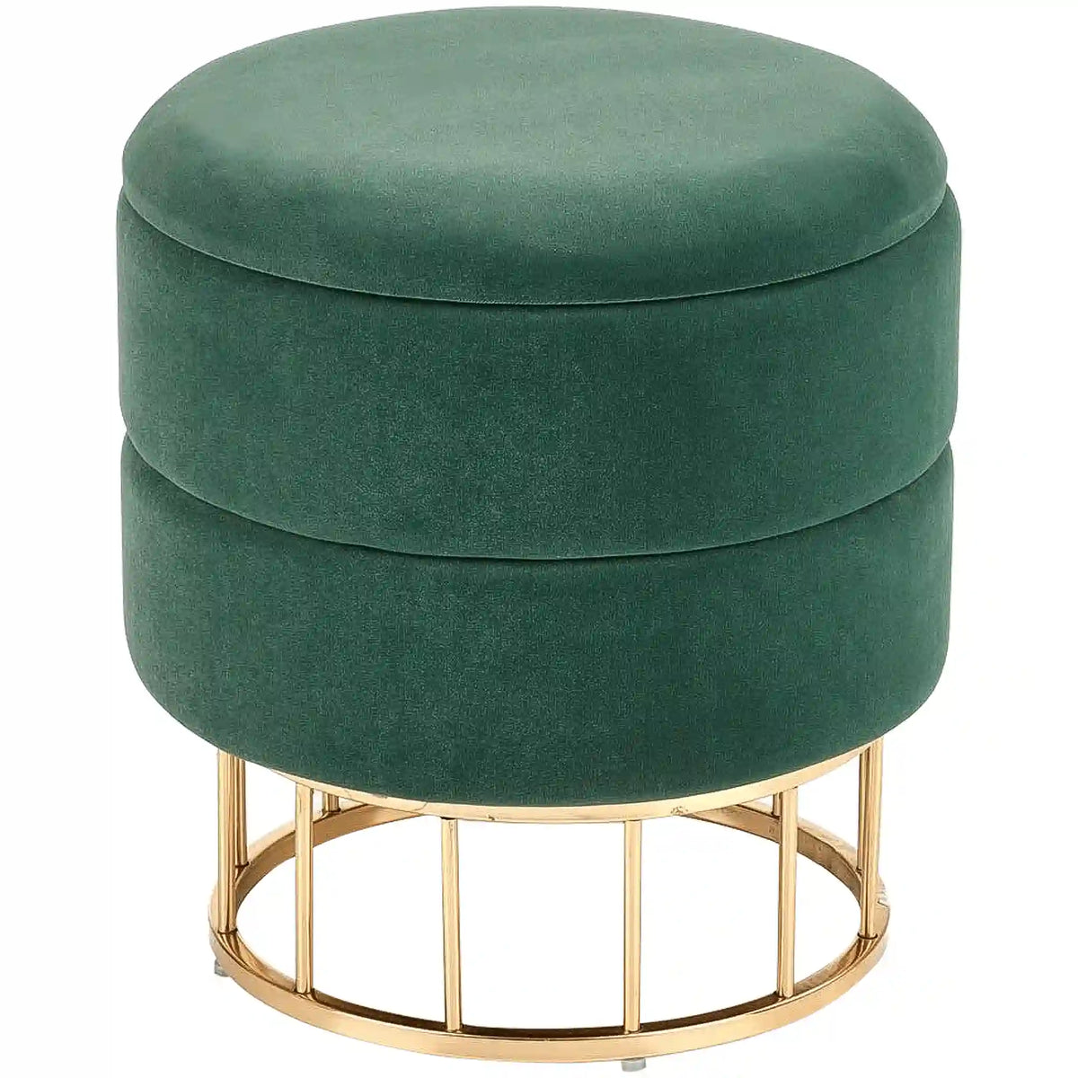 Taburet MINTY, stofa catifelata, verde inchis, cu spatiu de depozitare, 37x37x41 cm