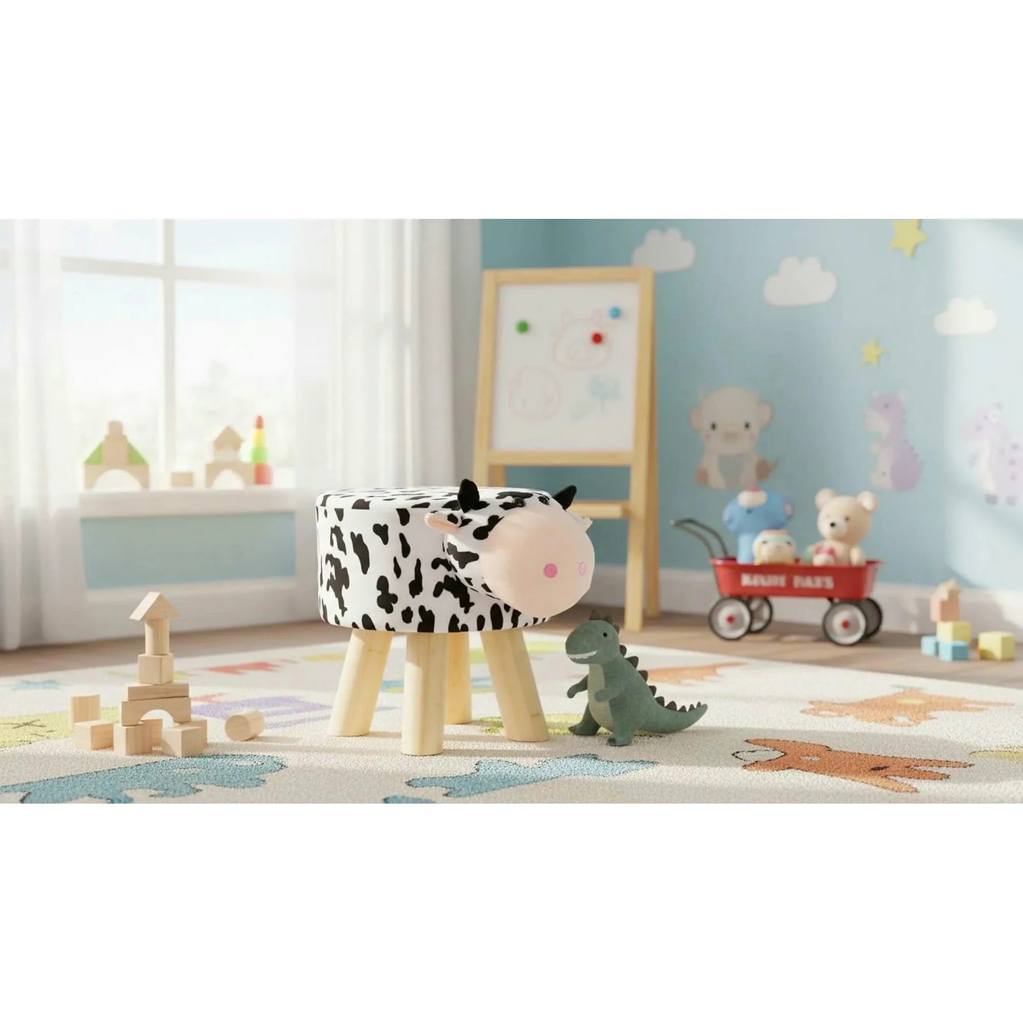 Taburet MOLLY, alb/negru, material textil/lemn, 47x28x31 cm
