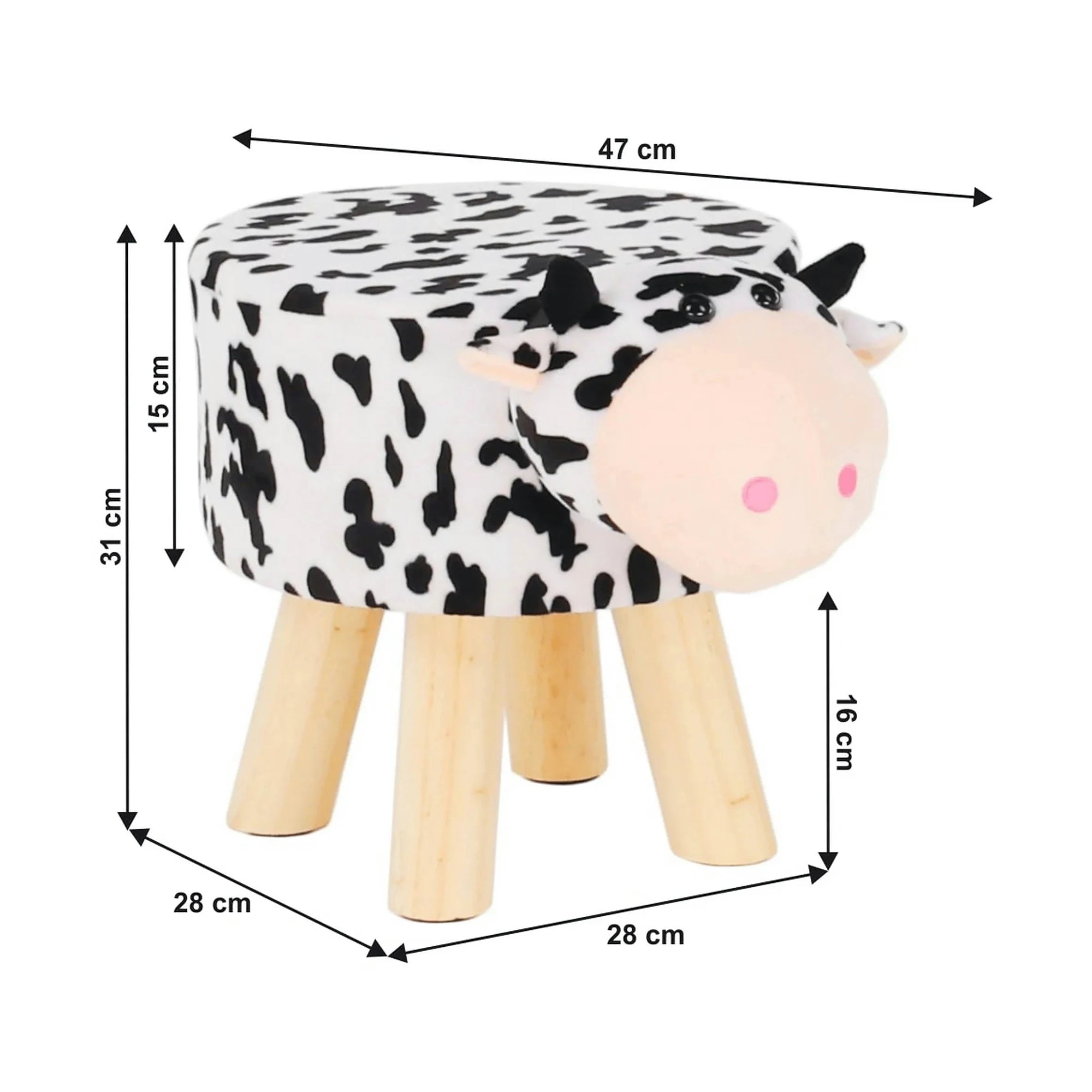Taburet MOLLY, alb/negru, material textil/lemn, 47x28x31 cm