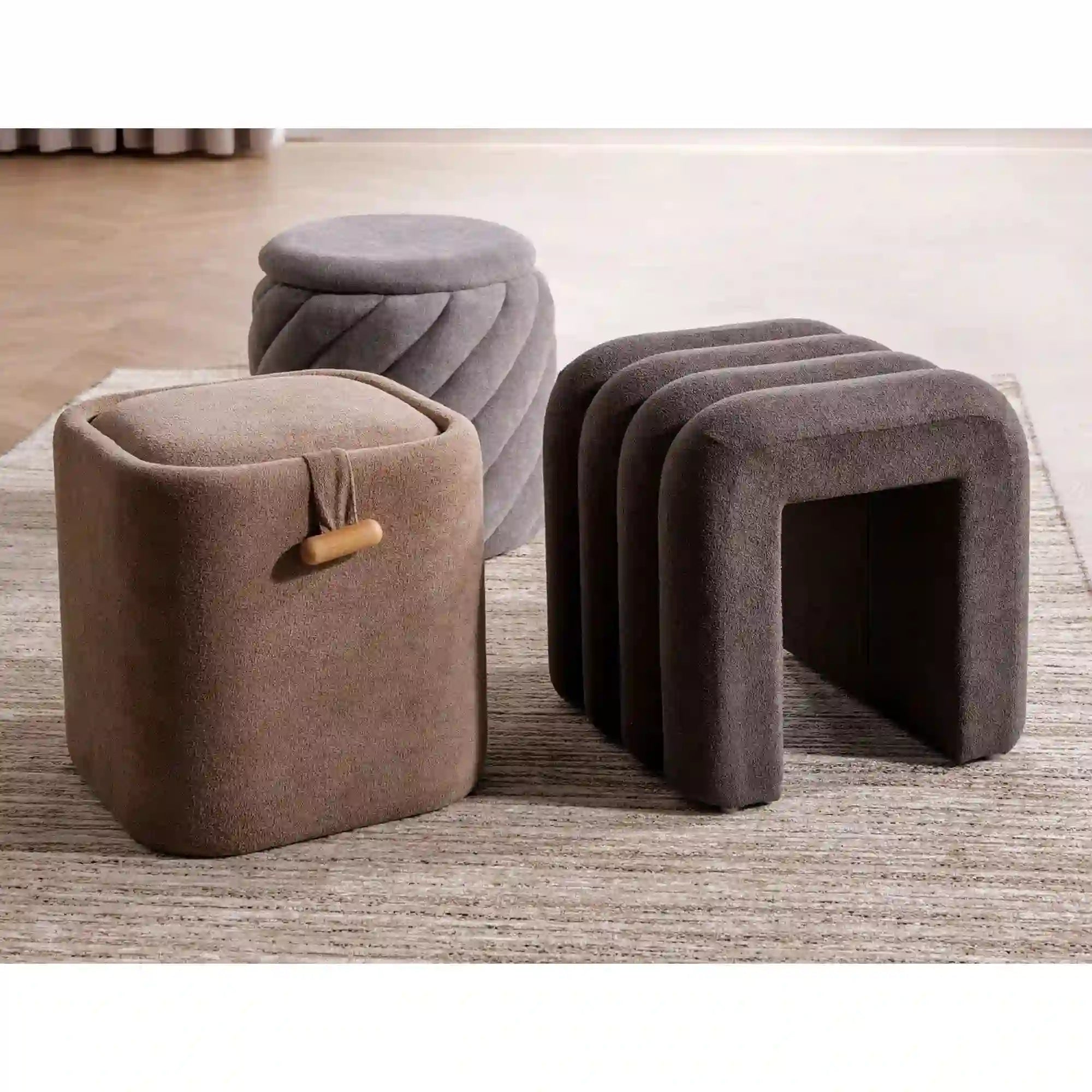 Taburet NAP, bej, stofa clasica, 37x37x38 cm