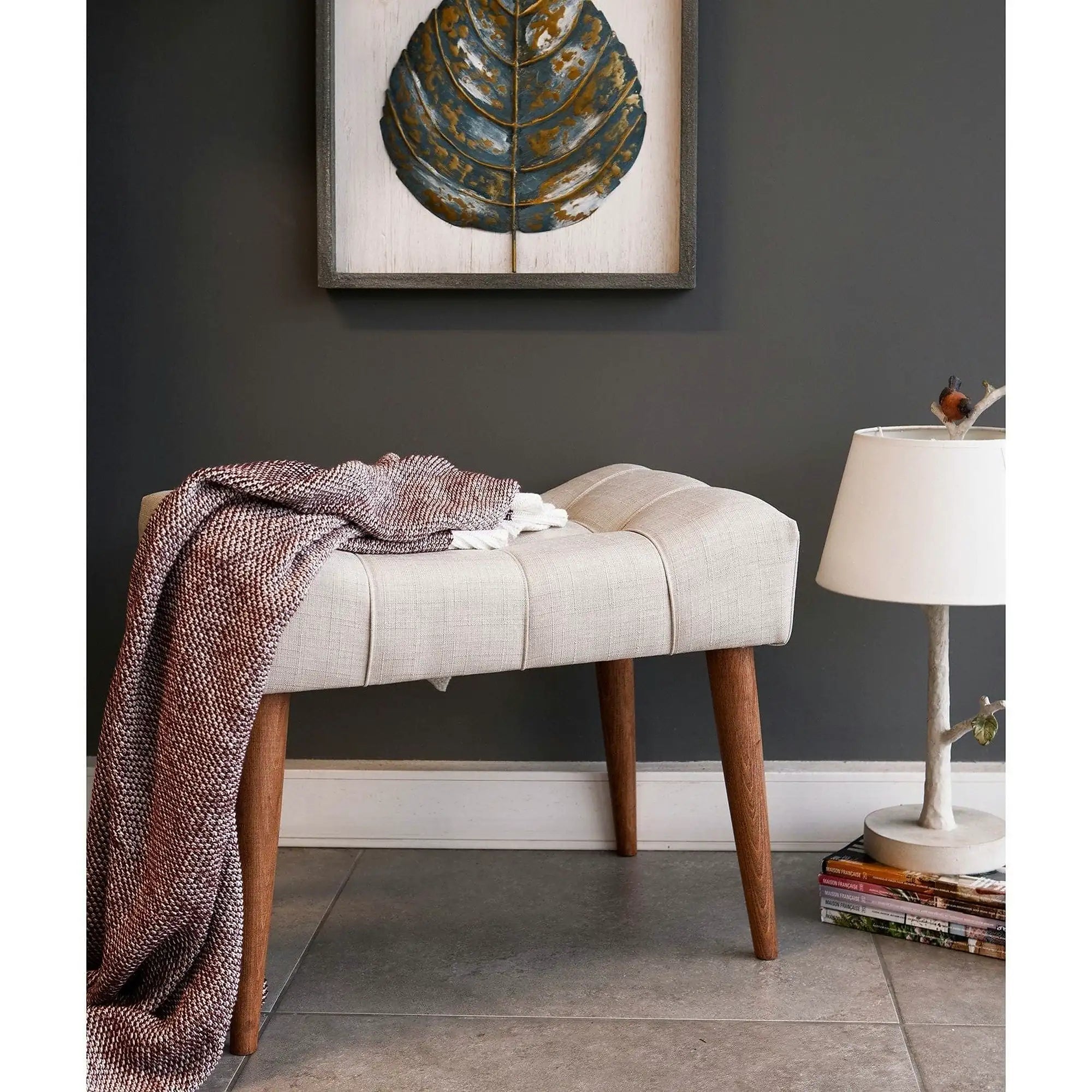 Taburet NEW COOL, crem/nuc, poliester/lemn, 58x40x45 cm