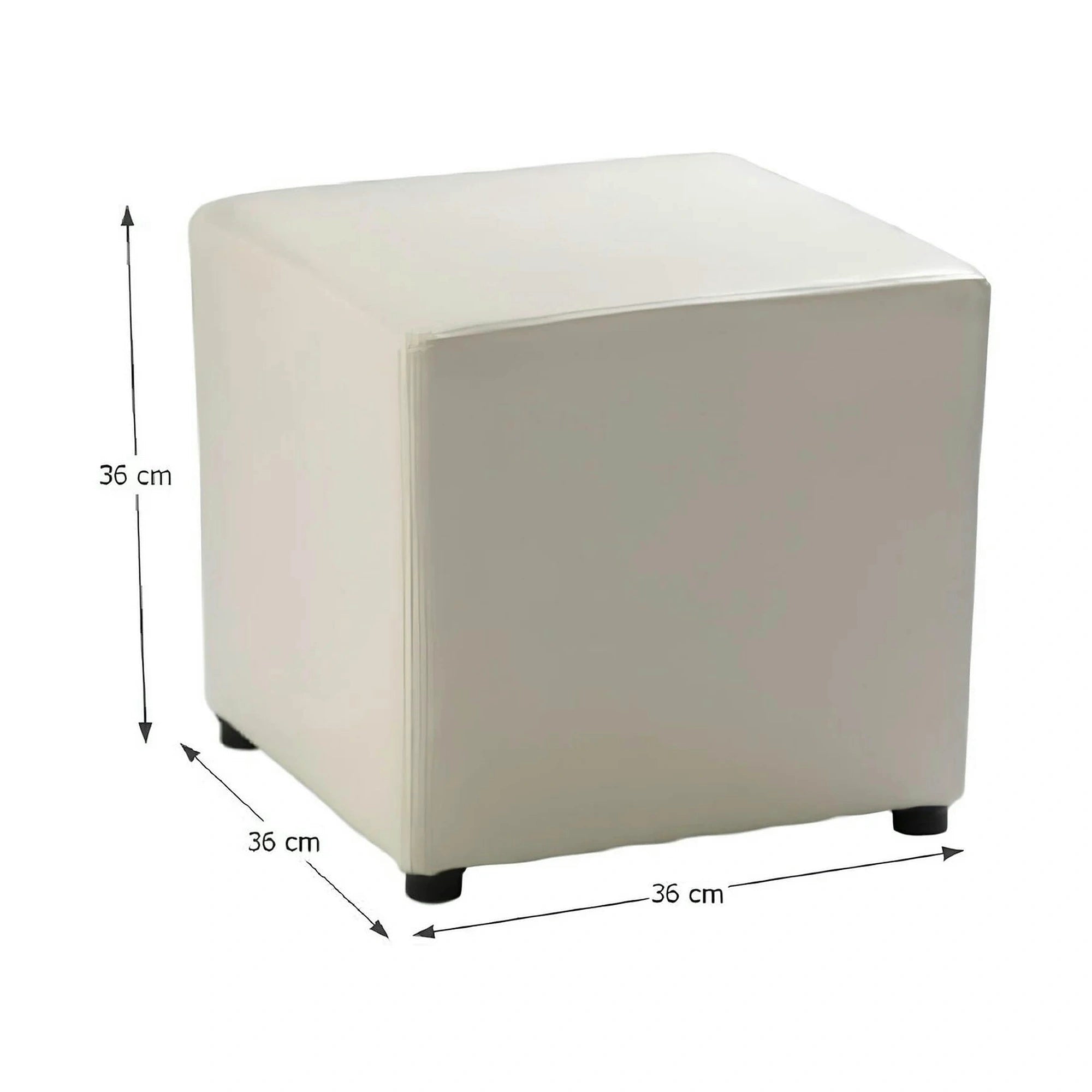 Taburet NIKI NEW, alb, piele ecologica, 36x36x36 cm